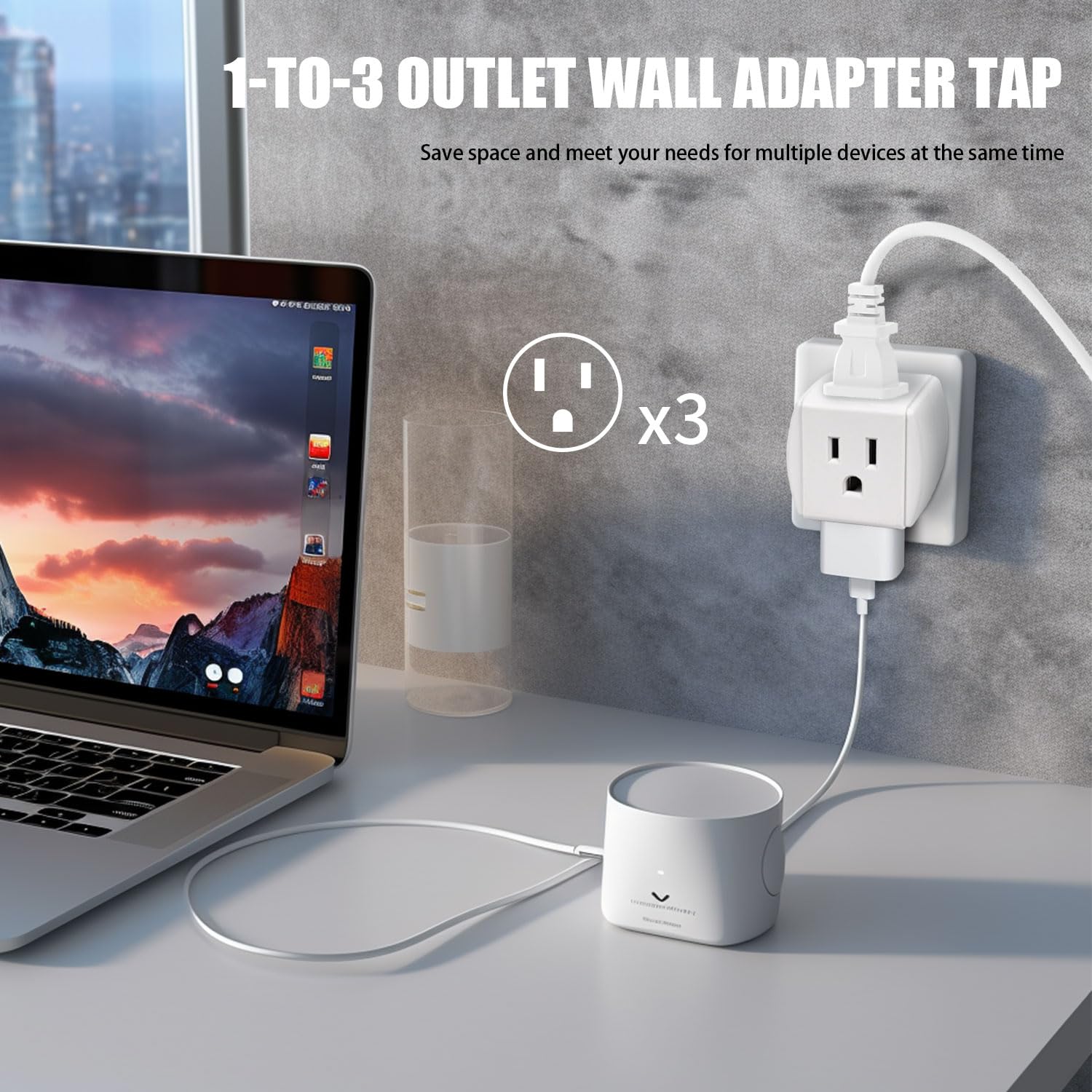 Extrastar 3 Outlet Wall Adapter Cube Tap, 3 Prong Multiple Plug Outlet, 90 Degree Power Adapter, Outlet Extender, 3 Way Plug Ada