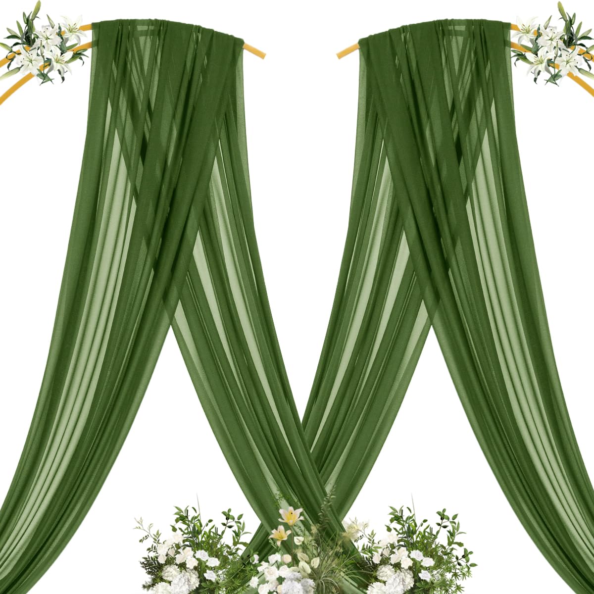 Mlmc Wedding Arch Draping Fabric 2 Panels 29'' X 20Ft Moss Green Chiffon Drapery Sheer Backdrop Curtains For Ceremony Wedding Pa