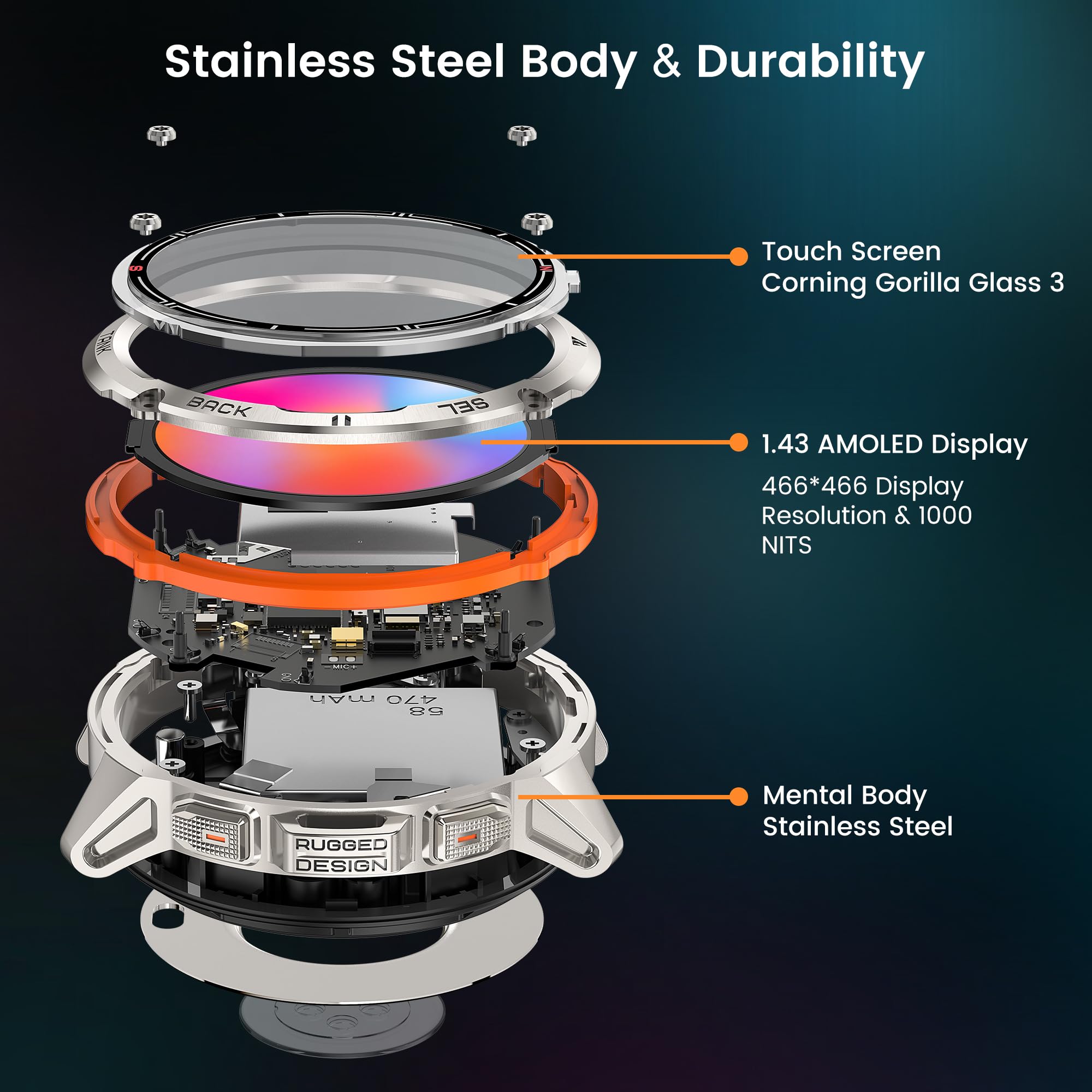 Kospet Tank T3 Ultra Smart Watch Gps For Men, 5Atm Waterproof, Pressure&Altitude&Compass, Extra-Large Battery, Full Metal Body R