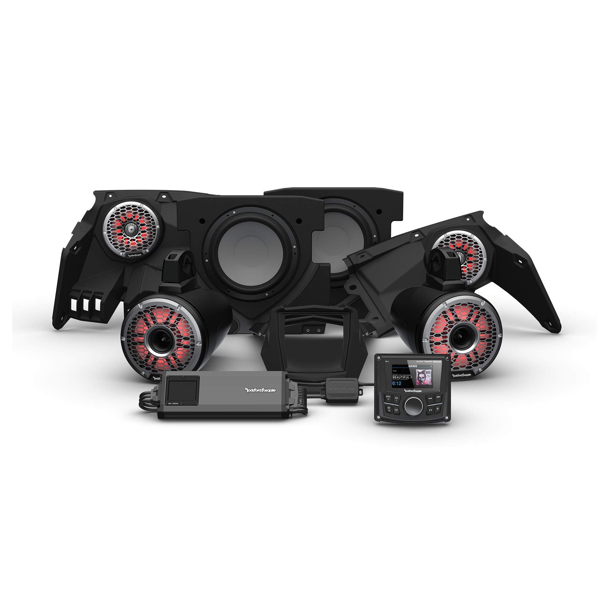 Rockford Fosgate X317-STG6 Audio Kit: PMX-3 Receiver, 1500-Watt Amp, M2 Series Color Optix Multicolor LED Lighted Front, Rear Ho