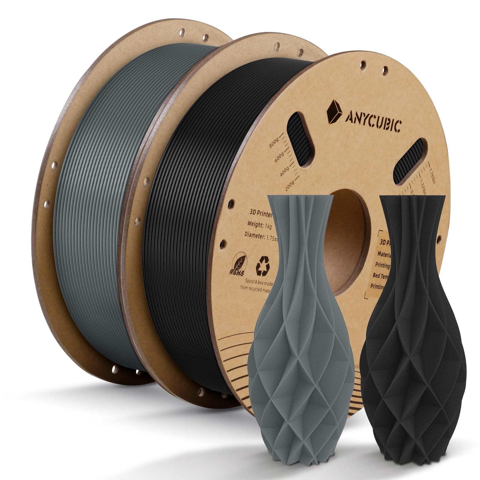 Anycubic Pla Filament 1.75Mm Bundle, 3D Printing Pla Filament 1.75Mm Dimensional Accuracy +/  0.02Mm, 1Kg Spool (2.2 Lbs), 2Kg G