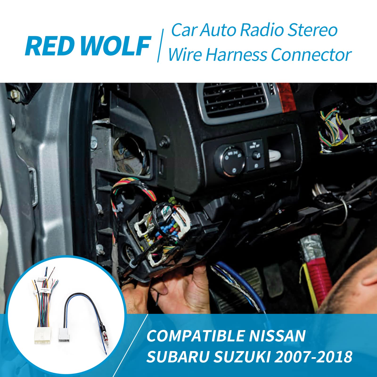 Red Wolf 20 Pin Stereo Wring Harness Antenna Adapter Fit For Nissan 2008 2015 Versa Altima Pathfinder Frontier, 2009 2011 Suzuki Install Aftermarket Radio W/Steering Wheel Control Vss Harness