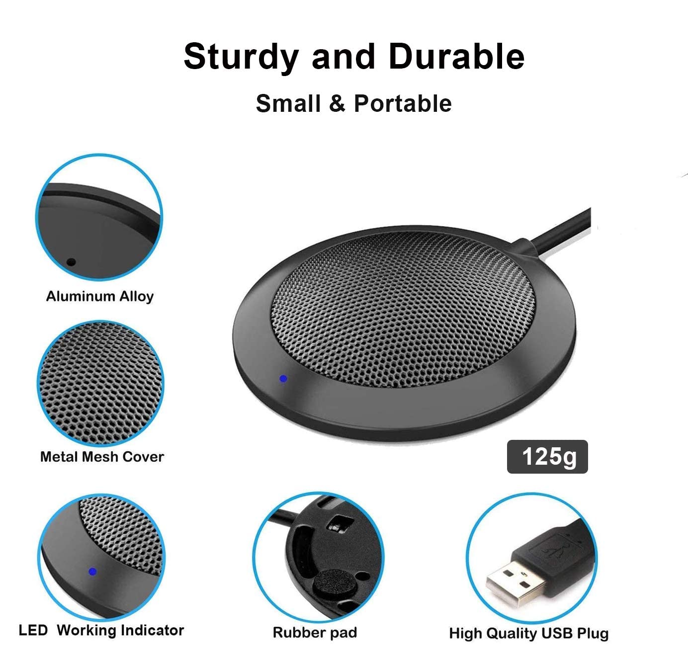 Tkgou Conference Usb Microphone, Computer Desktop Mic With Led Indicator, Plug & Play Omnidirectional Condenser Pc Laptop Mics F