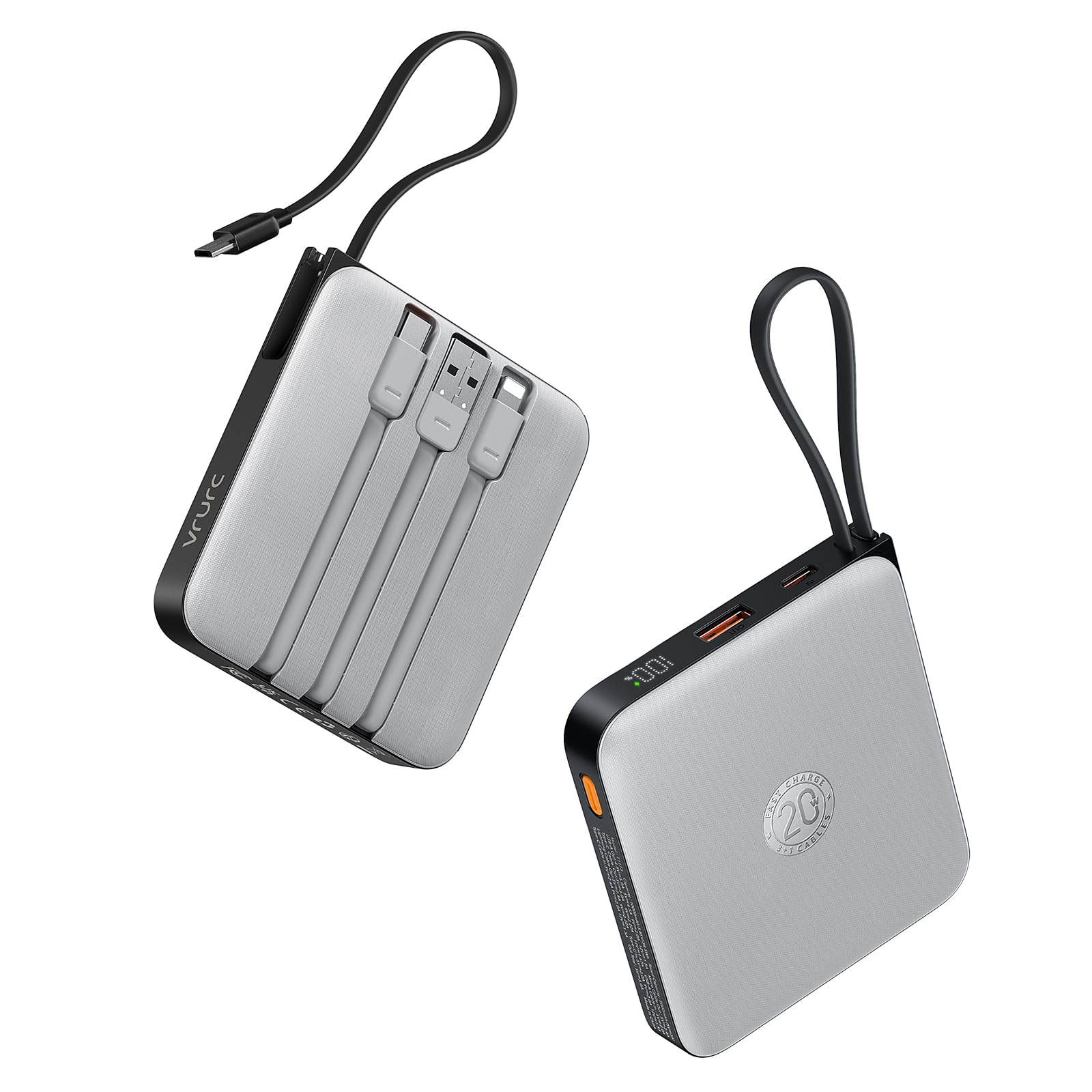 Vrurc Portable Phone Charger 4 Built In Cables, Usb C Fast Charging Power Bank 10000Mah, Pd 20W Mini Battery Pack For Iphone 16