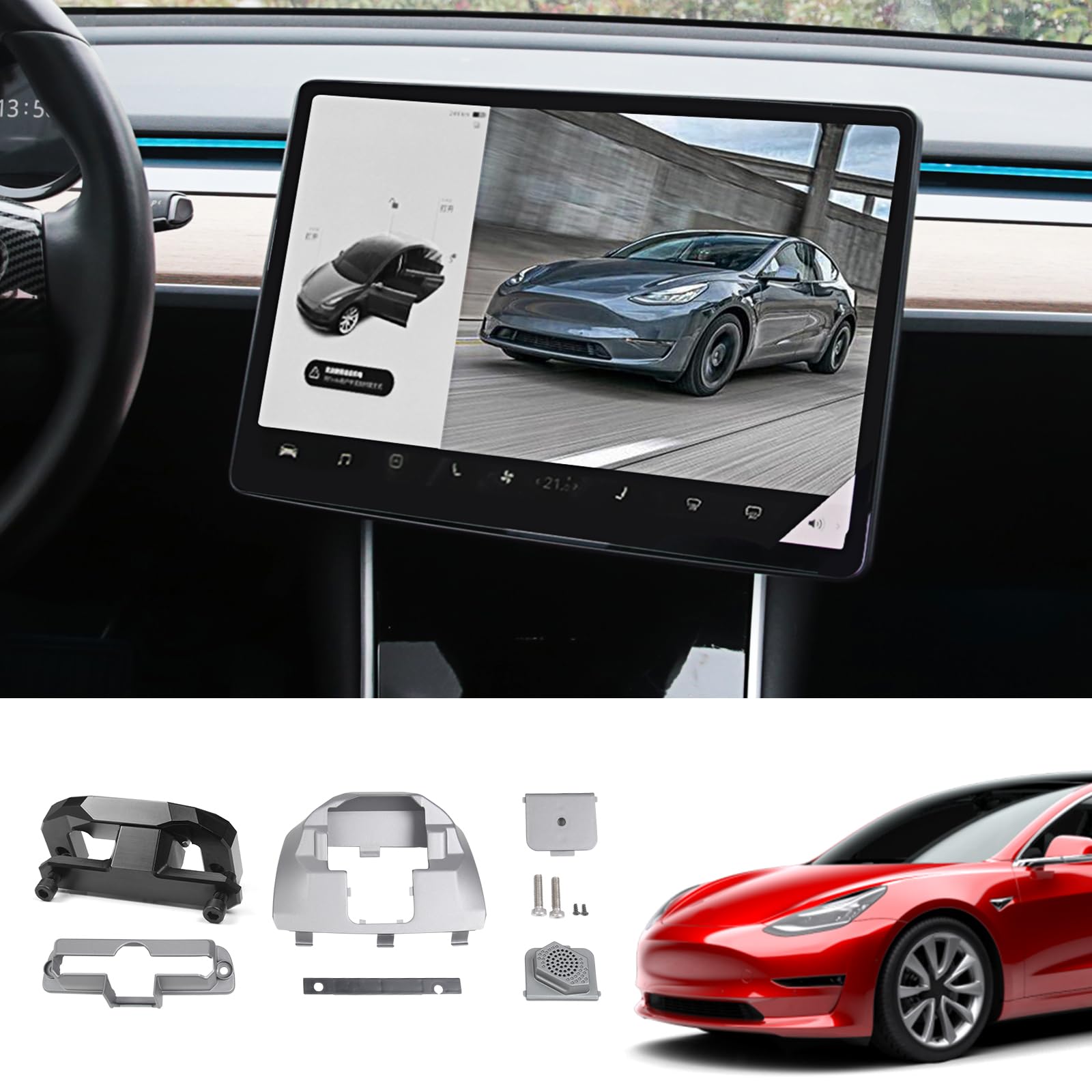 Bomely Screen Swivel Mount Compatible With Tesla Model 3 2017 2023 & Model Y 2020 2024 Center Console Navigation Original Silver