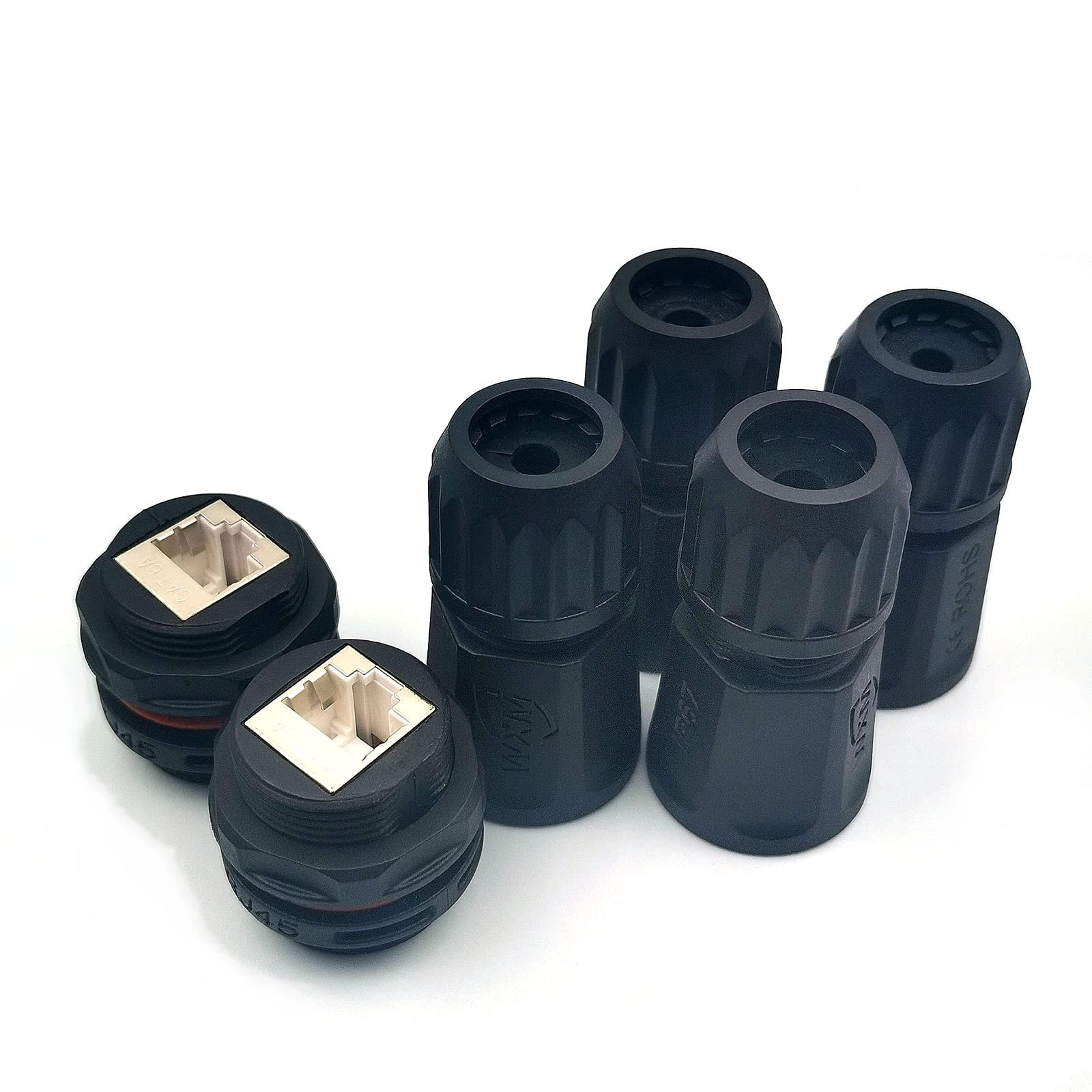 Devmo 2Pcs Ip68 Waterproof Rj45 Couplers, Cat 5E/6A Ethernet, Black, Male To Male, Compact, Waterproof, Outdoor, Harsh Environme