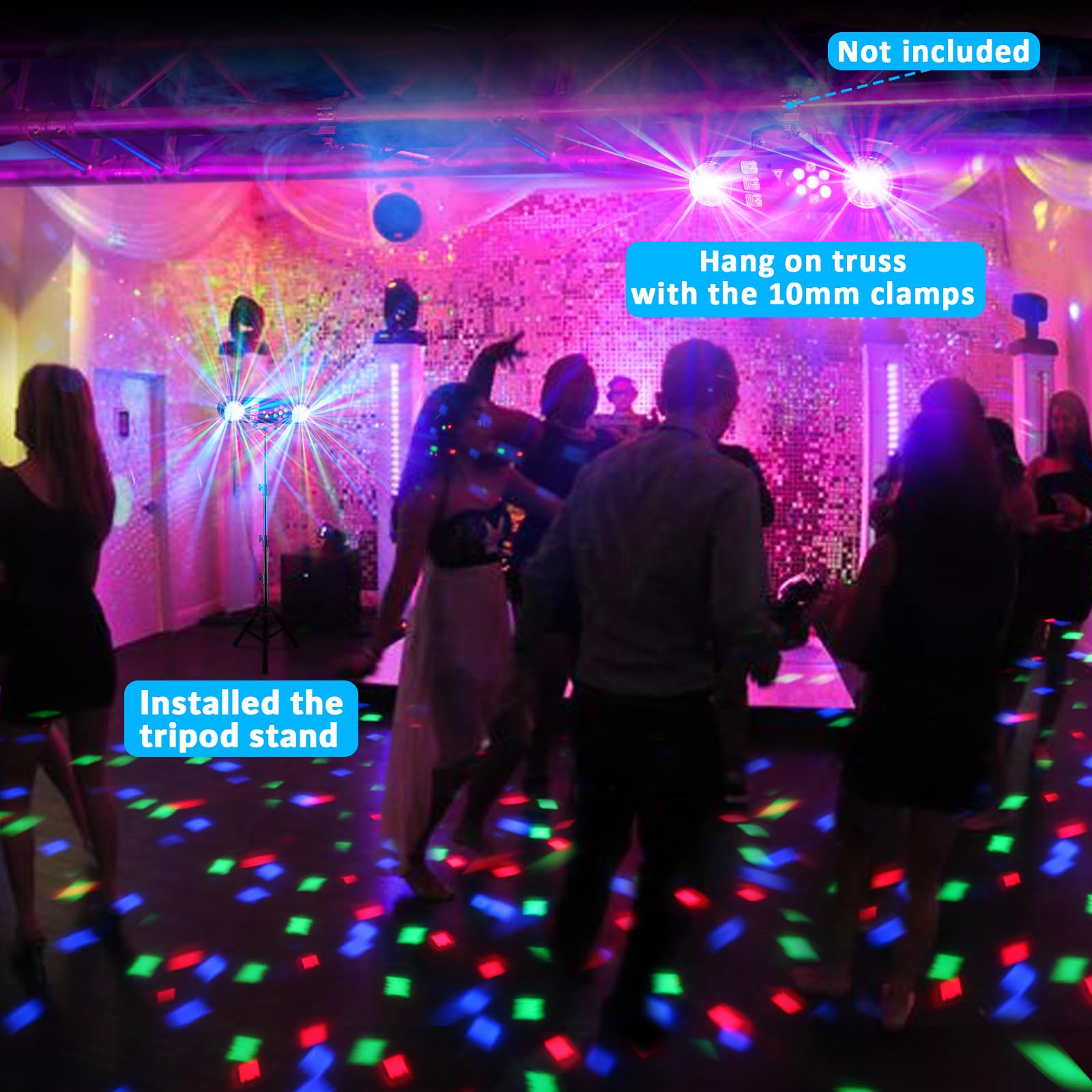 Dj Lights With Stand - 5In1 Party Bar Light Set - Rotating Disco Ball, Uv, Strobe, Pattern & Par Light - Remote Control Dj Light