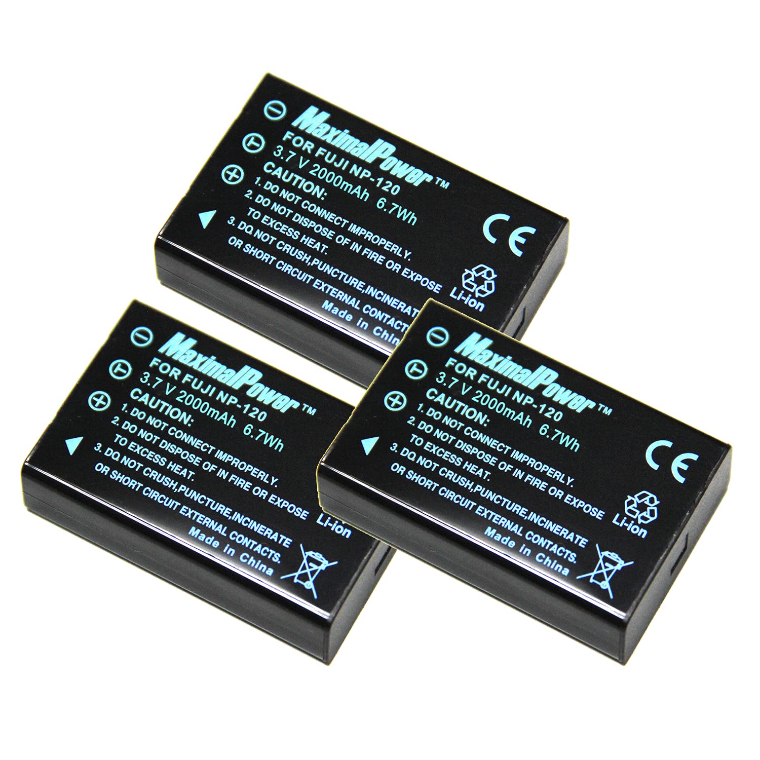 Maximalpower Camera Battery (3 Pack) For Pentax D Li7 Fuji Np 120 Optio 450 550 555 750 750Z Mx Mx4