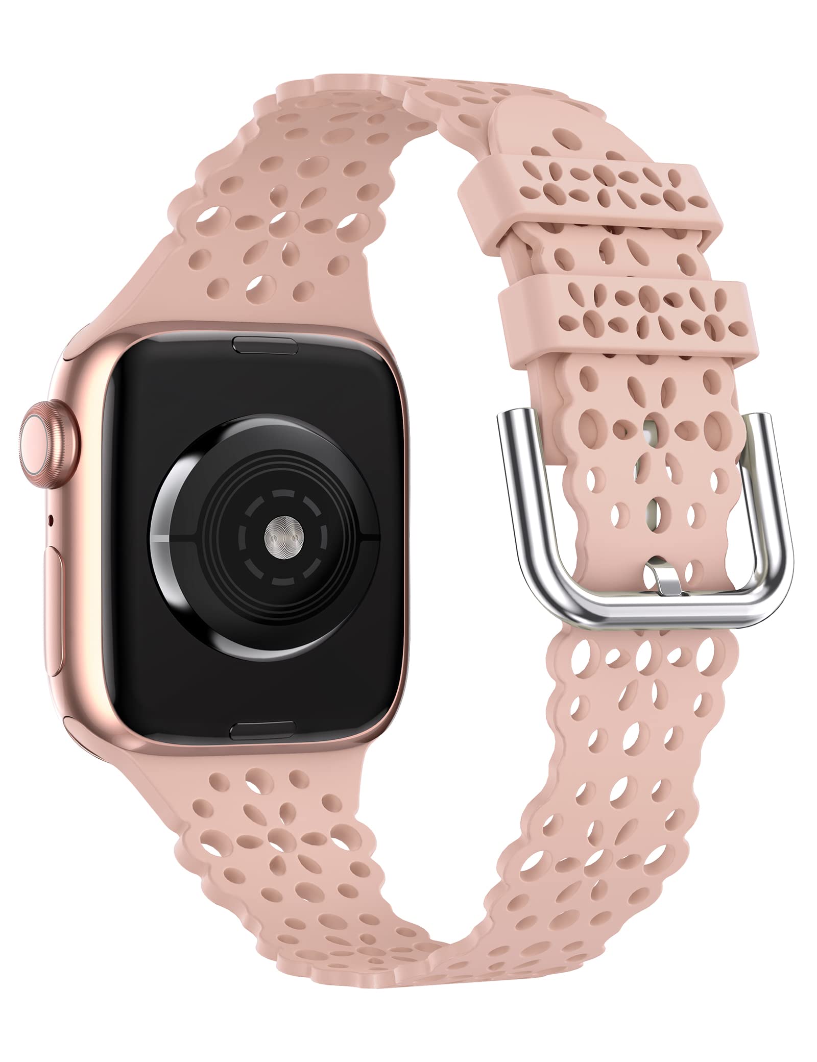 Toyouths Compatible With Apple Watch Band Lace Women Cut Outs Stretchy Silicone Breathable Waterproof Strap For Iwatch Ultra 1/2