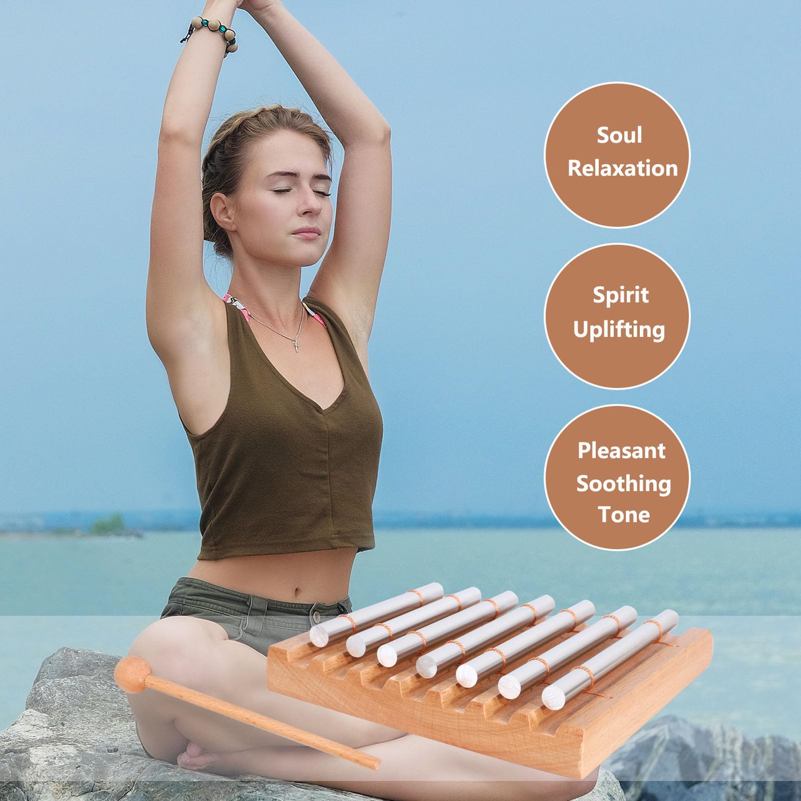 Lieke 7 Tone Hand Chime Instrument Meditation Chime Mindfulness Bell With Nice Tone For Yoga Meditation Sound Healing Teachers