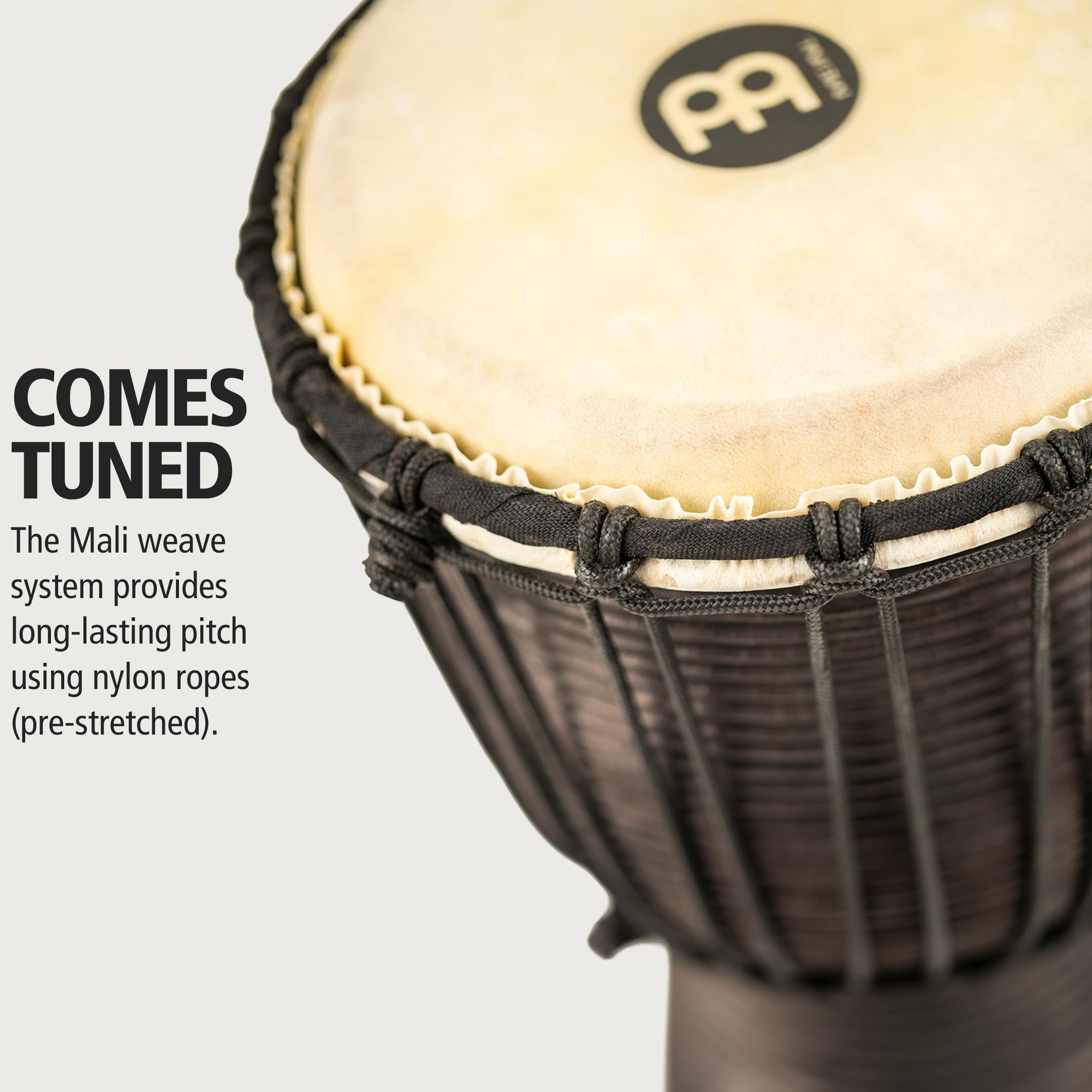 Meinl Percussion Djembe Hand Drum Circle Instrument, Carved Mahogany Headliner Series   Not Made In China   African Mali Weave R