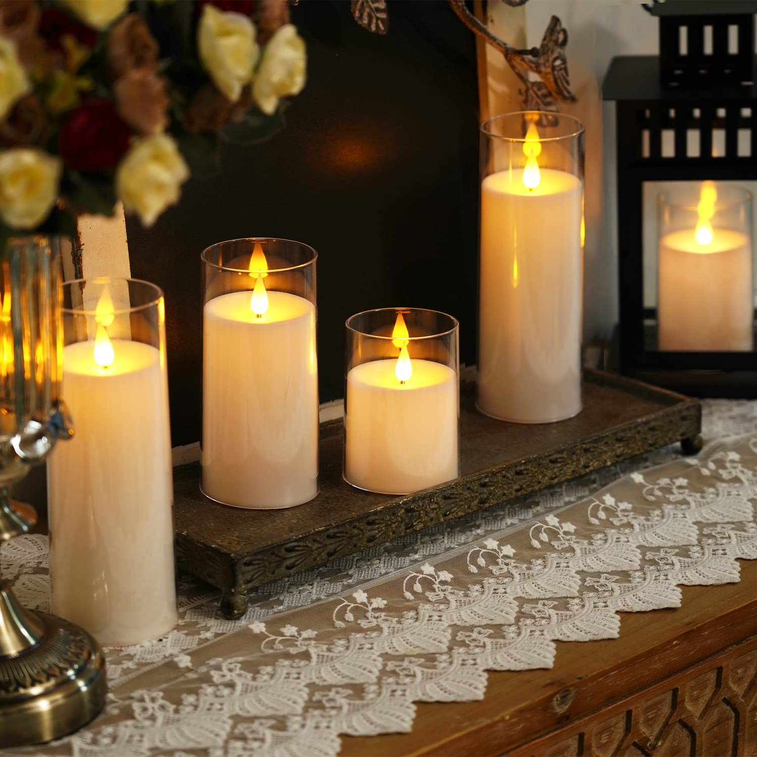 Homemory Pure White Flickering Flameless Candles, Battery Operated Acrylic Led Pillar Candles With Remote Control And Timer, Set