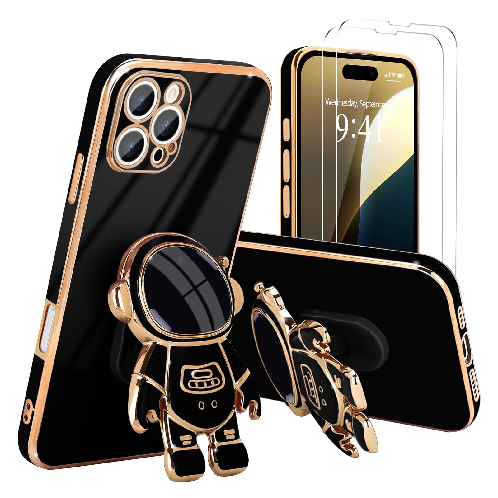 Pepmune For Iphone 16 Pro Case, Cute 3D Astronaut Stand With [2 Screen Protector] [Camera Protection] Kickstand Shockproof Bling