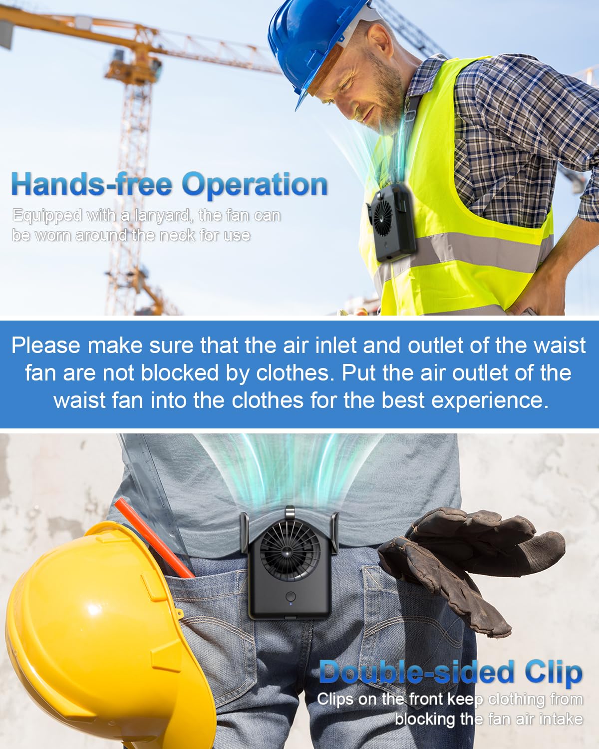 Stsase Portable Fan 10000Mah Rechargeable, Mini Waist Fan With Max 24H Working Time, 3 Speeds 5100Rpm Strong Airflow Wearable Pe