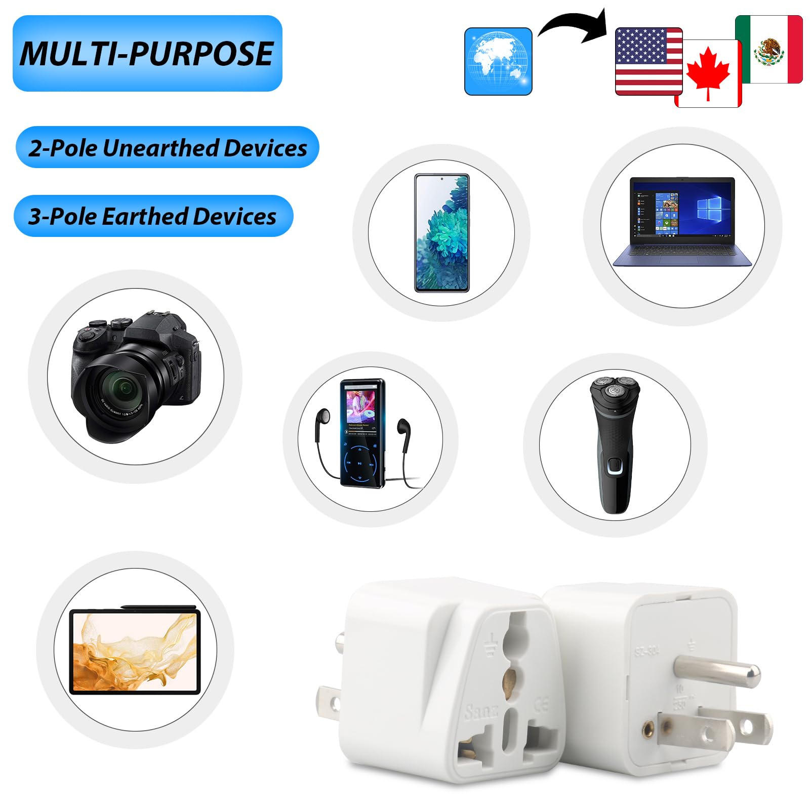 Europe To Us Plug Adapter, 3 Pack Uk To Us Plug Adapter, India To Us Plug Adapter, Universal Travel Adapter For Usa, Europe Aust