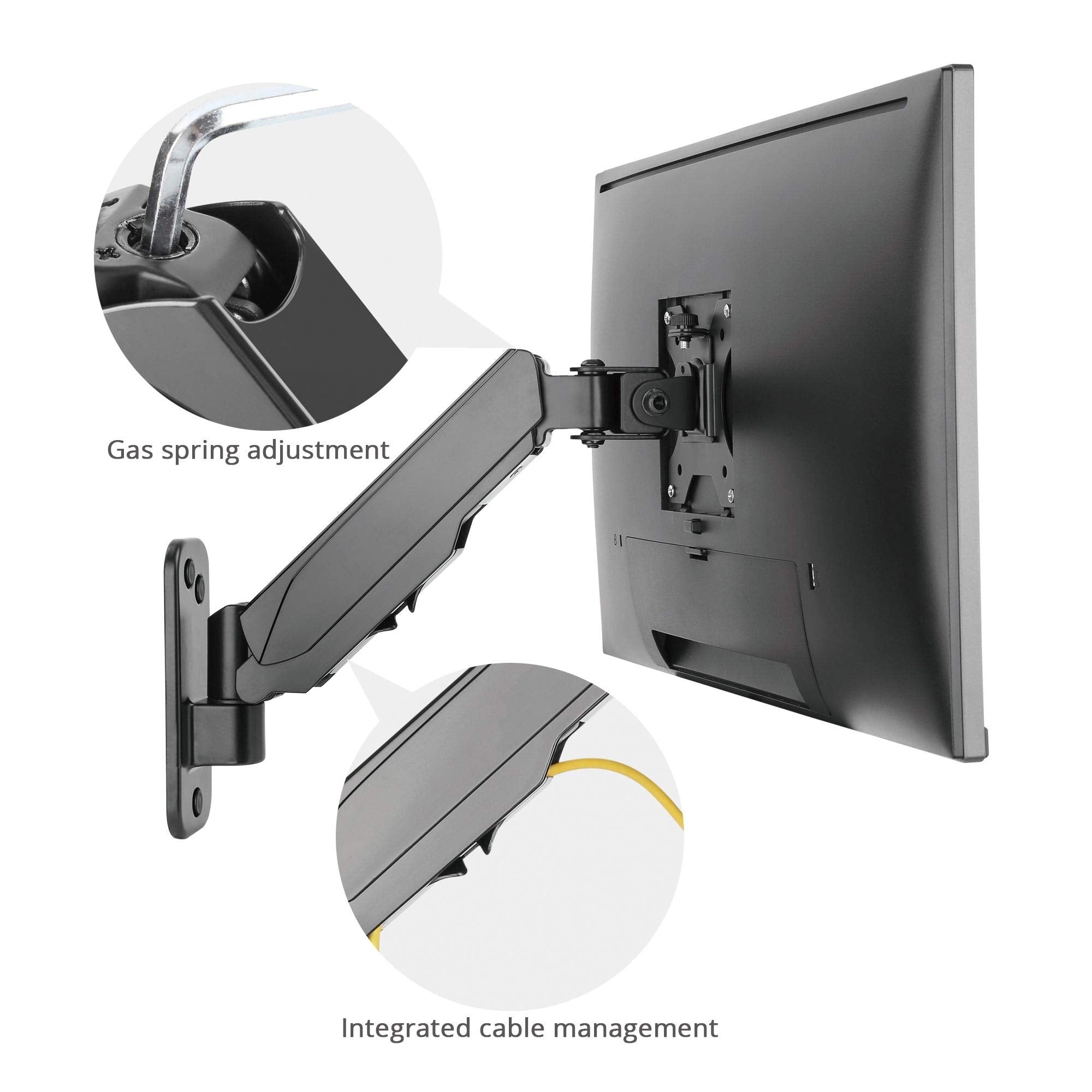 Siig Aluminum Gas Spring Full Motion Ergonomic Single Arm Monitor Wall Mount   Heavy Duty Holds 17'' To 32'' Screen, Up To 17.6L