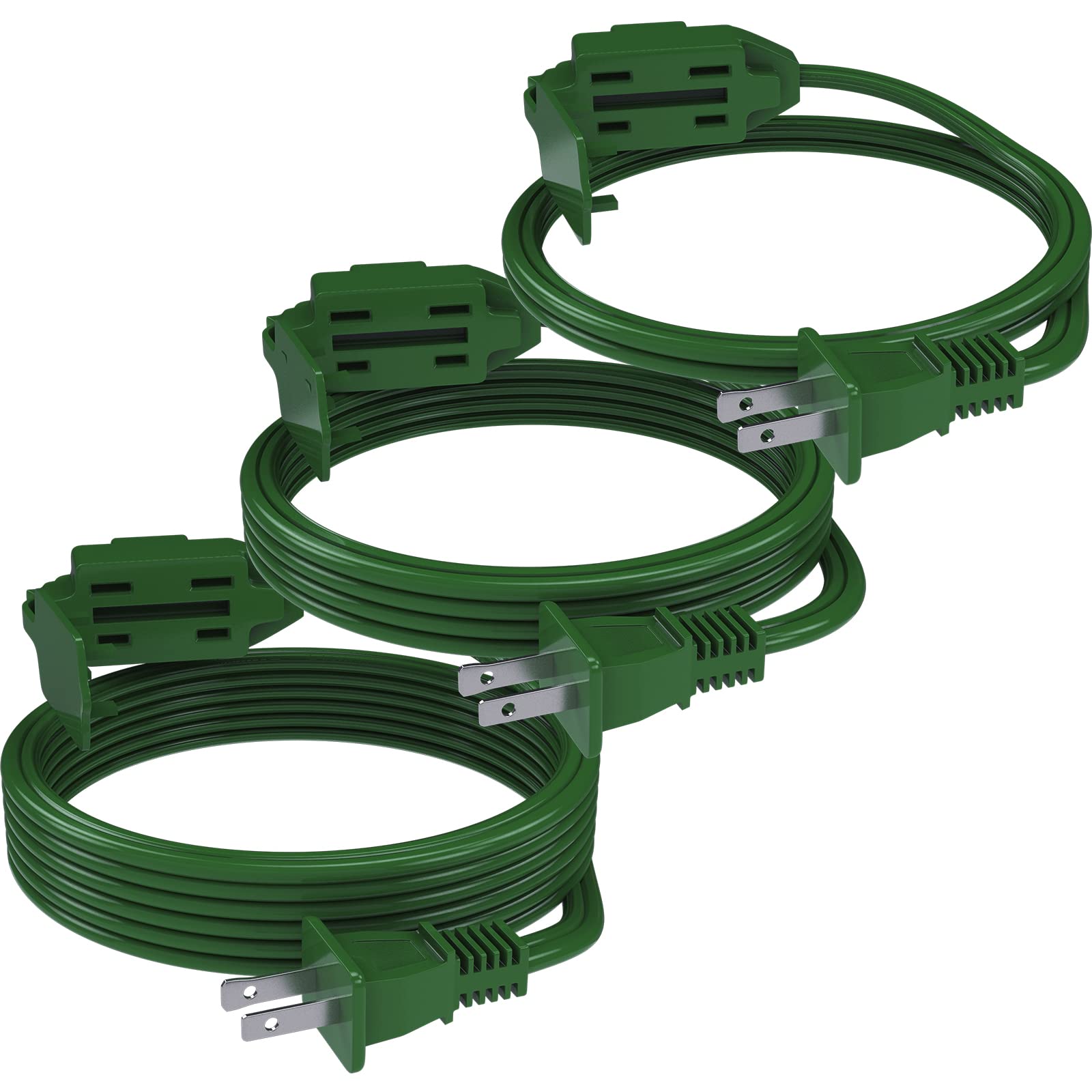 Plugtul 3 Pack Indoor Extension Cord (6/9/12Ft), 2 Prong Green Extension Cord, 3 Polarized Outlets With Safety Cap Protect For H