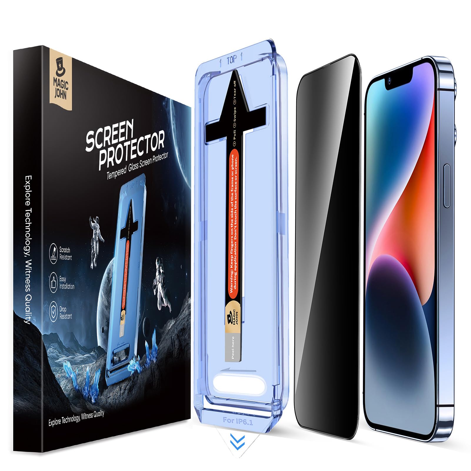 Magic John 2 Pack For Iphone 13/13Pro/14 6.1 Inch Privacy Glass Screen Protector, Auto Dust Elimination, Bubble Free, Easy Insta
