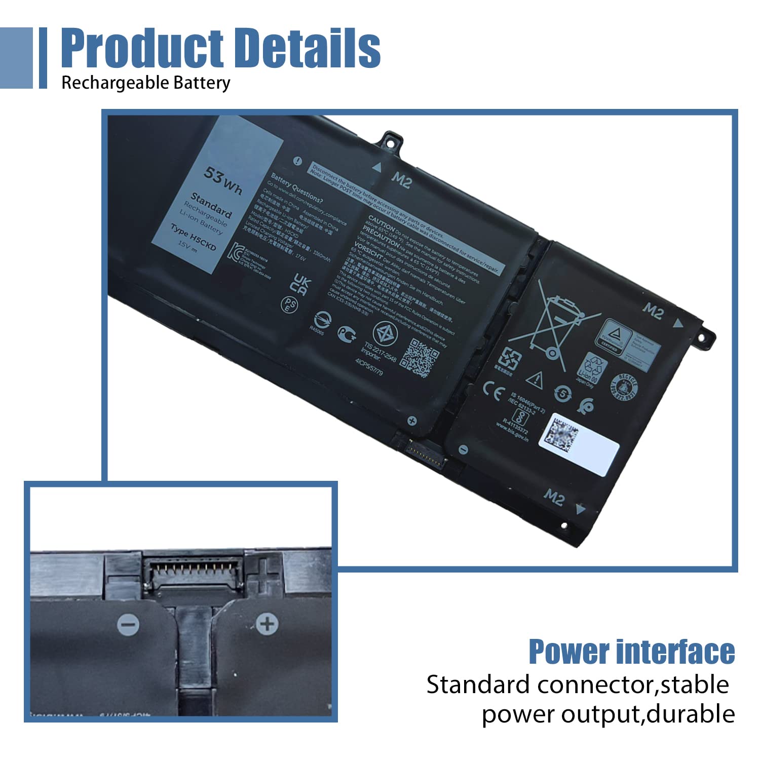 Vanpir H5Ckd Laptop Battery, 15V 53Wh 3360Mah Compatible With Dell Vostro 5300 5401 5501 Latitude 3410 3510 Inspiron 5300 5401 5