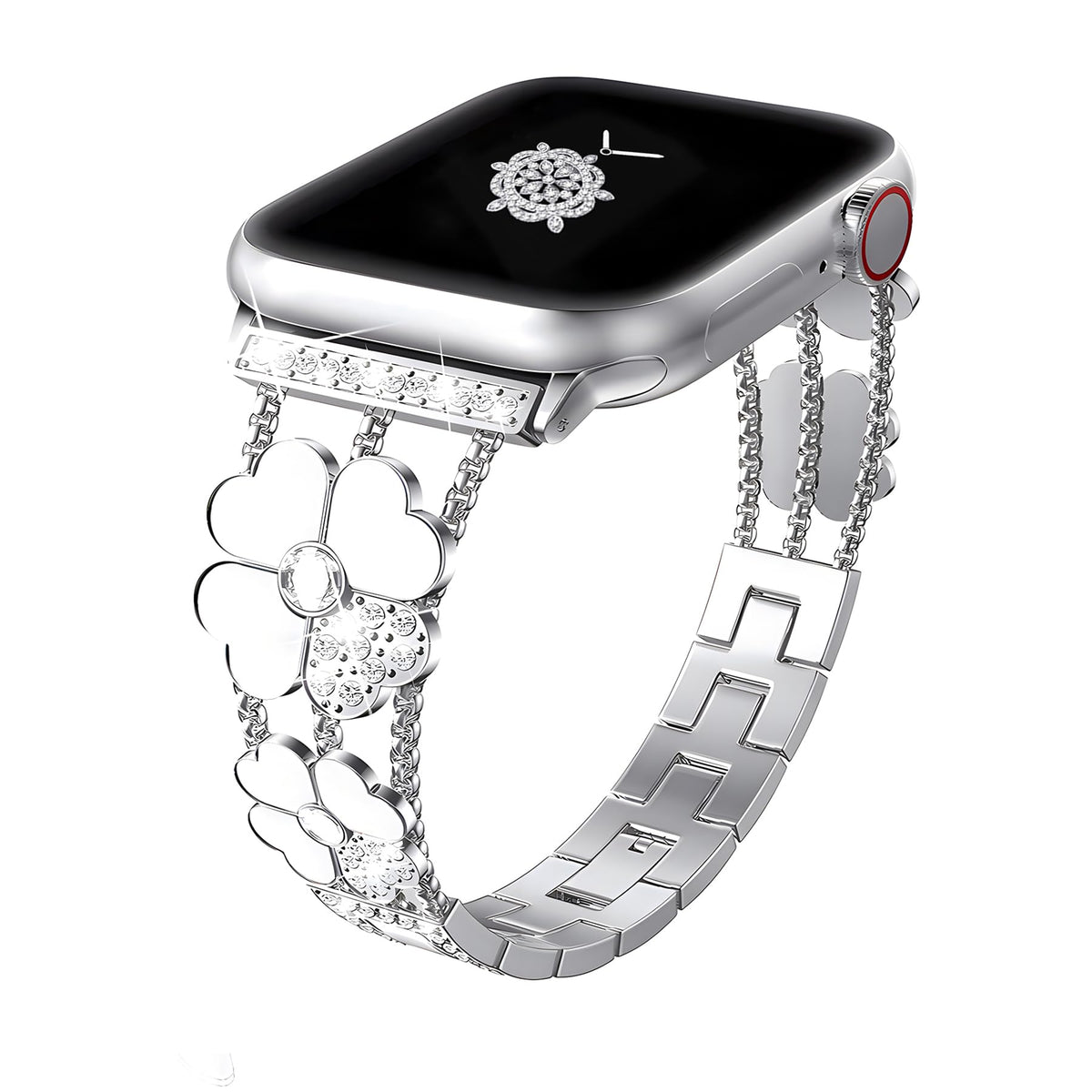 Kolgios 38/40/41Mm Silver/White Women Faion Four Leaf Clover Lucky Smartwatch Band Compatible For Apple Watch Series 9/8/7/Se/6/