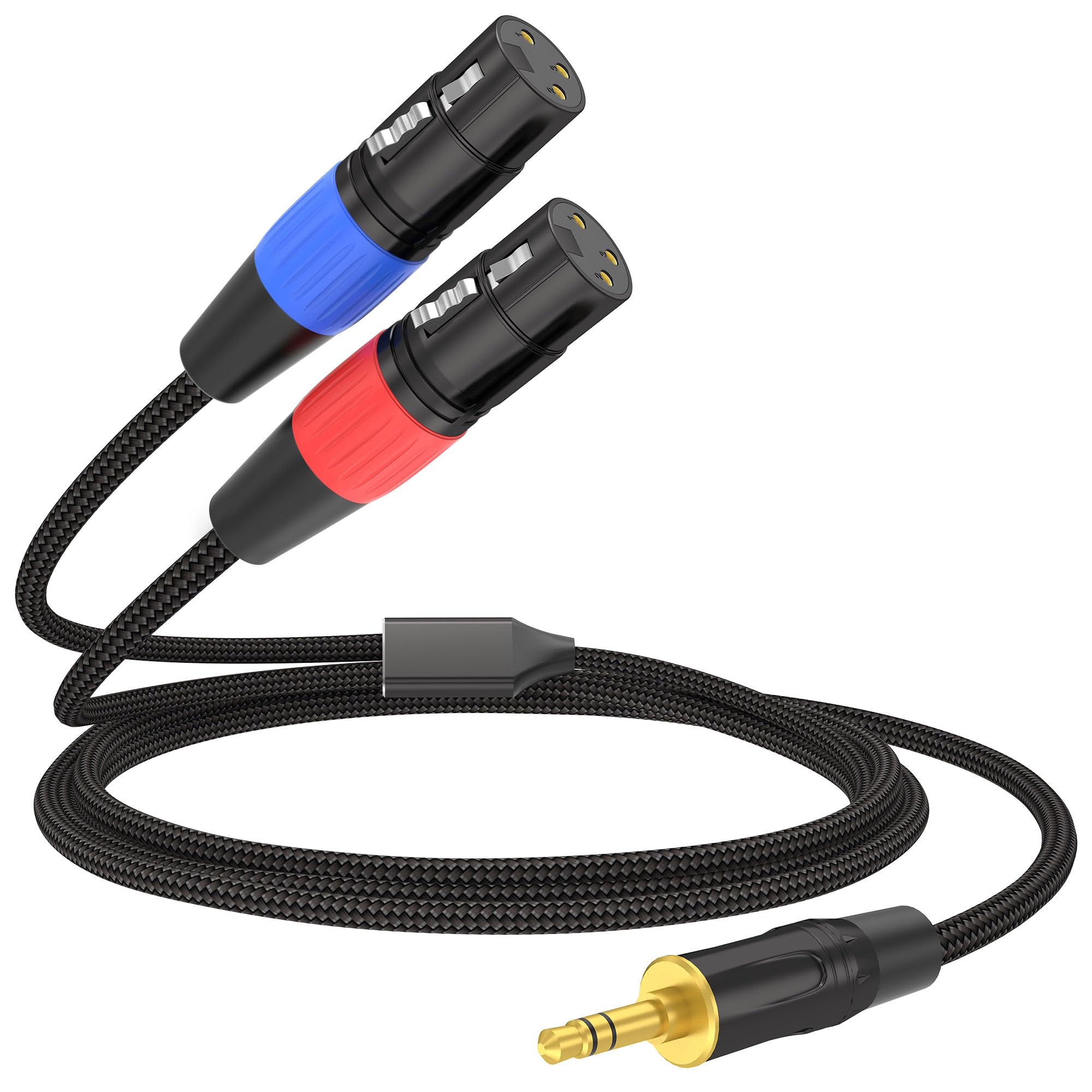 HOSONGIN 3.5mm TRS to Dual XLR Female Cable 6FT, Braided Stereo Audio Splitter for Podcast, DSLR Camera, Mic, Mixer, Interface -