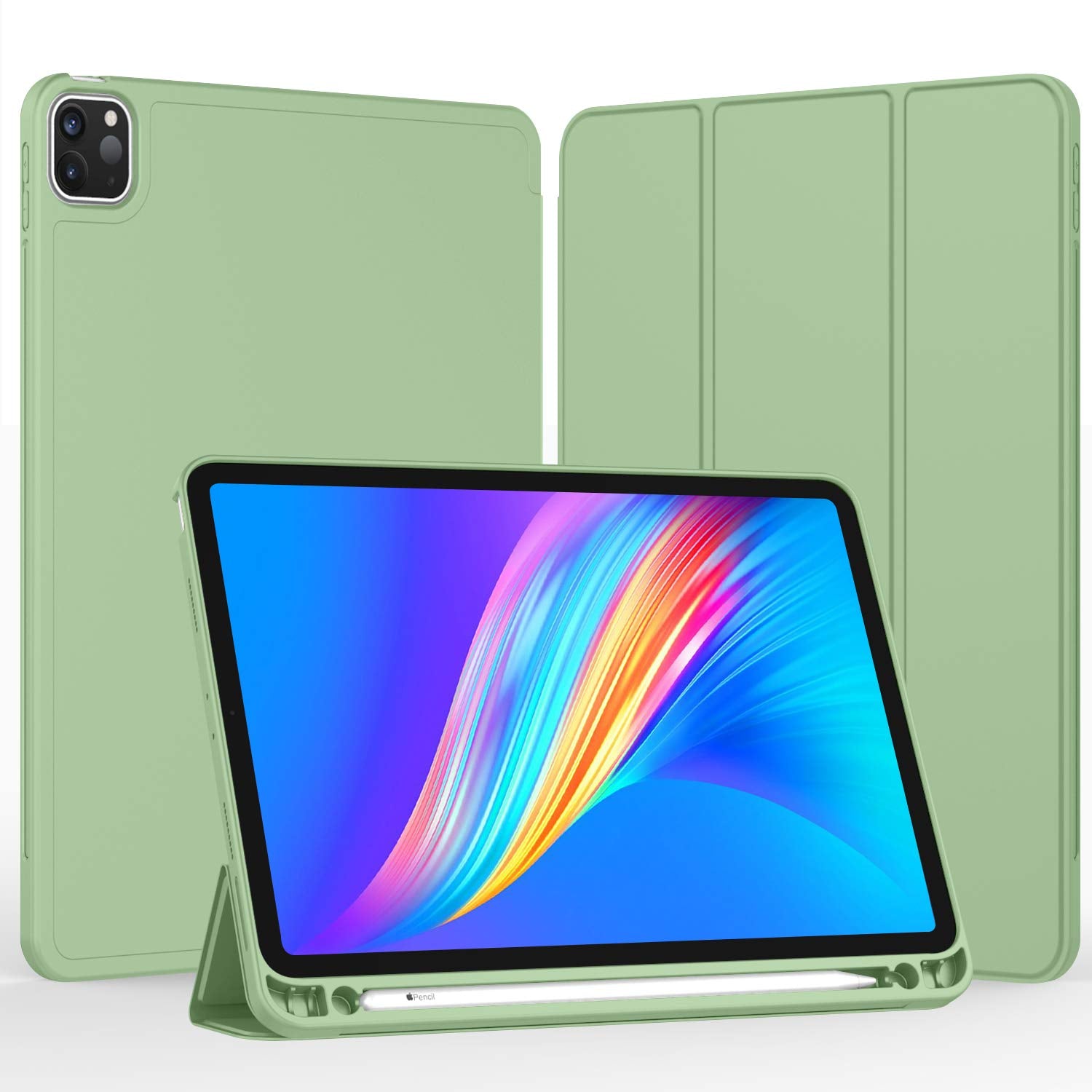 Imieet New Ipad Pro 11 Inch Case 2022(4Th Gen)/ 2021(3Rd Gen) With Pencil Holder [Support Ipad 2Nd Pencil Charging/Pair],Trifold Stand Smart Case With Soft Tpu Back,Auto Wake/Sleep(Matcha Green)