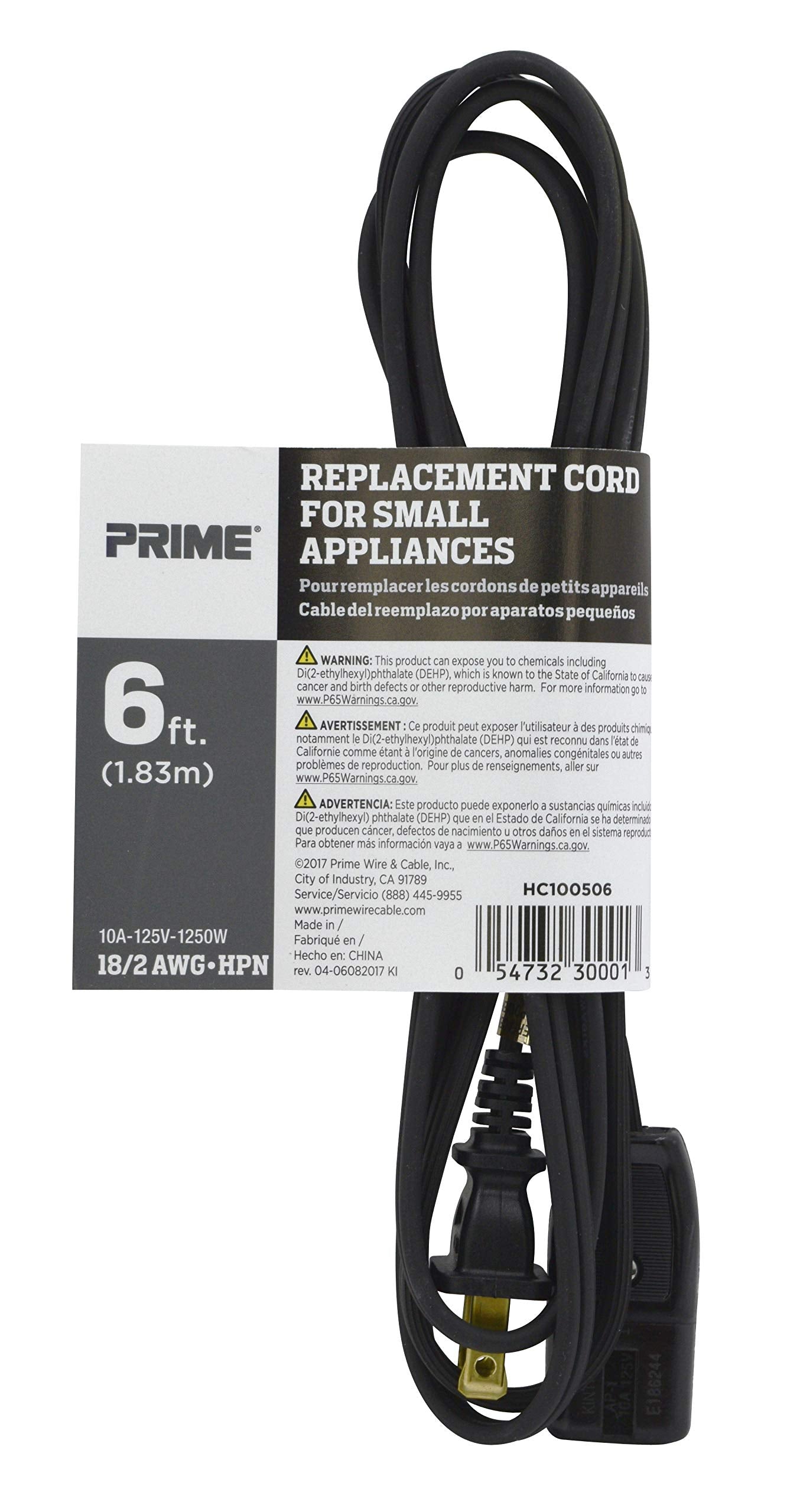 Prime Hc100506 Coffee Maker And Small Appliance Power Supply Cord, Black, 6 Feet