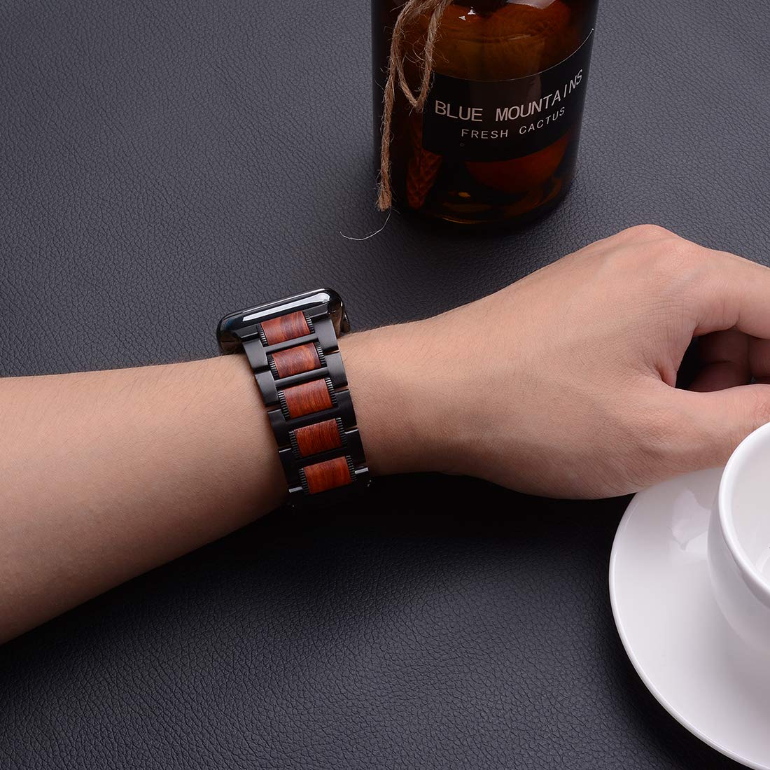 Wolait Compatible With Apple Watch Band Ultra 2 49Mm 45Mm 44Mm 42Mm, Natural Wood Red Sandalwood With Stainless Steel Metal Link