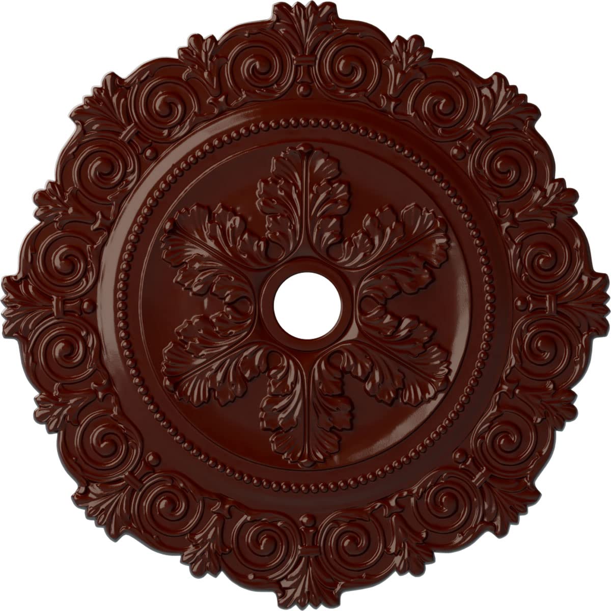 Ekena Millwork CM33SCBMF 33-1/4 x 3-5/8 x 1 Scroll Medallion Ceiling Medallion, Brushed Mahogany