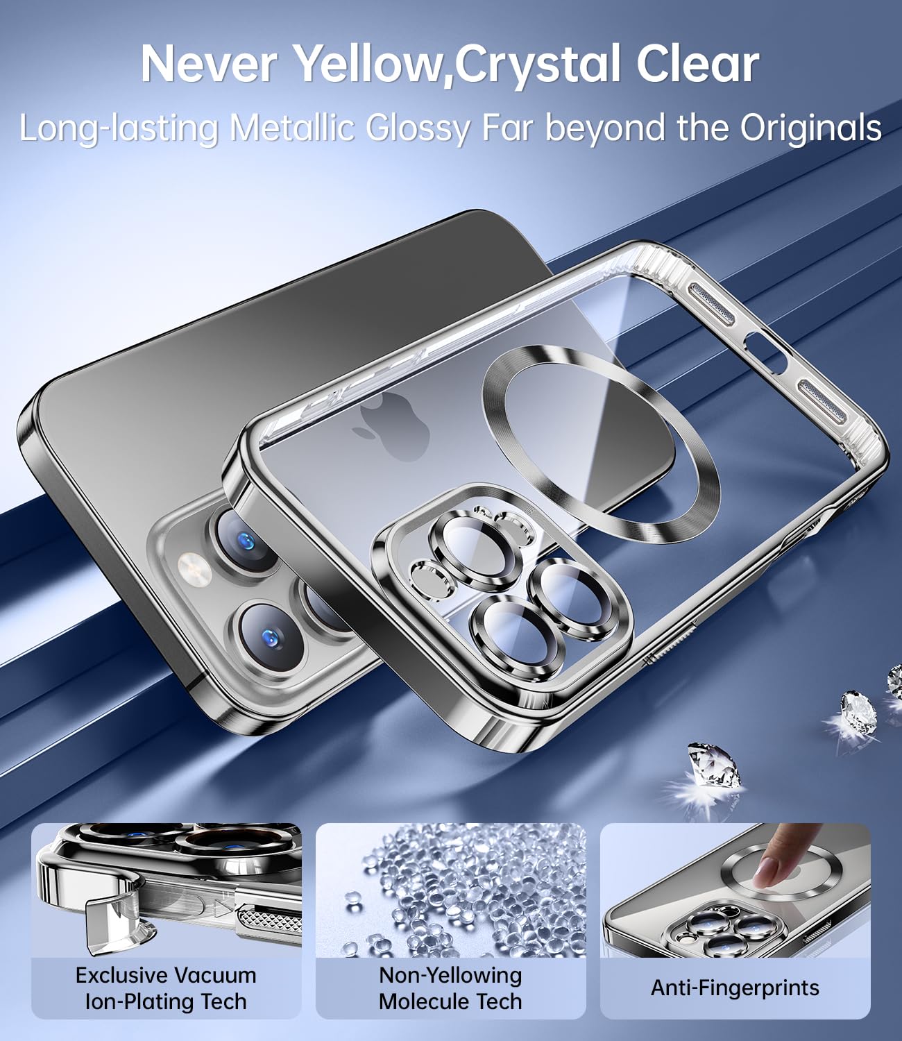 Jueshituo For Iphone 16 Pro Max Case With 2X Screen Protection [Built In Lens Protector] [Stronger N56 Magnets] [Not Yellowing]