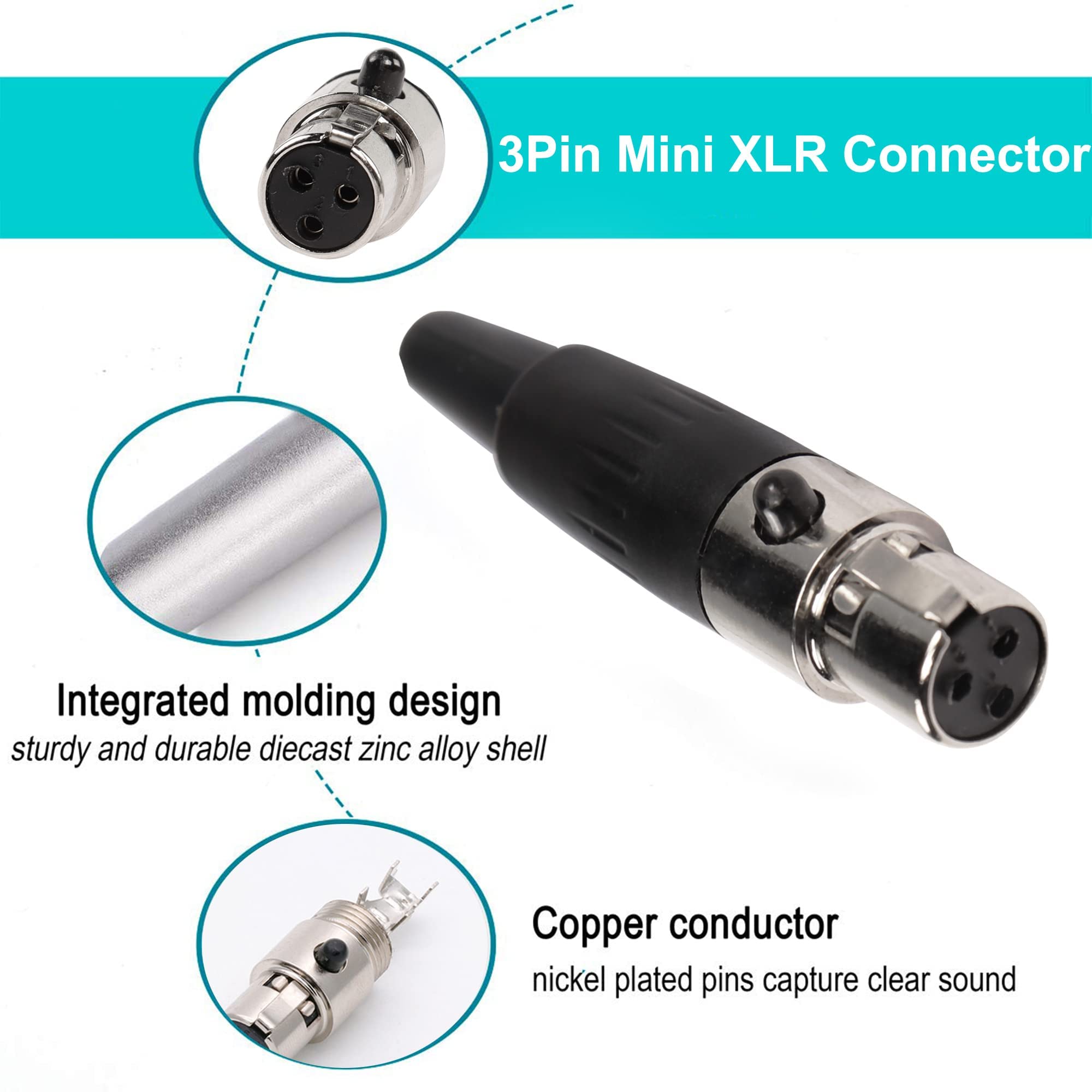 Xmsjsiy 3Pin Mini Xlr Connector Ta4F Adapter Female Plug Mic Microphone Audio Connector,Mini Xlr Cable Ends Replacement F Plug A