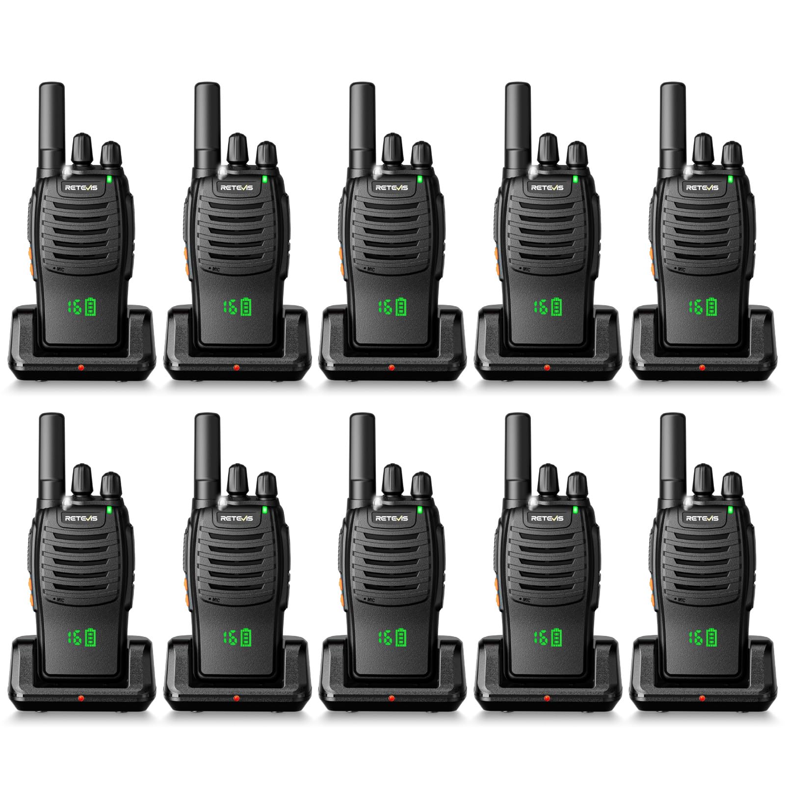 Retevis H 777H Walkie Talkies,Rechargeable Two Way Radio, Hidden Display,Channel Display,Usb C,Short Antenna,Handheld 2 Way Radio With Emergency Alarm For Business Education (10 Pack)