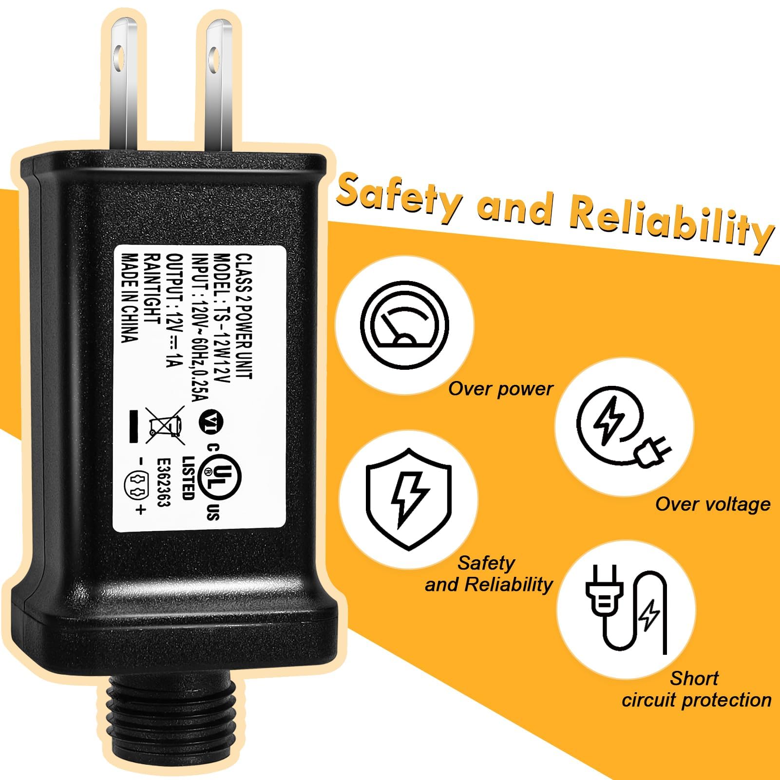 2 Pcs Replacement Yard Inflatable Adapter,12V 1A Class 2 Power Supply, Low Voltage Transformer Us Plug For Halloween/Thanksgivin