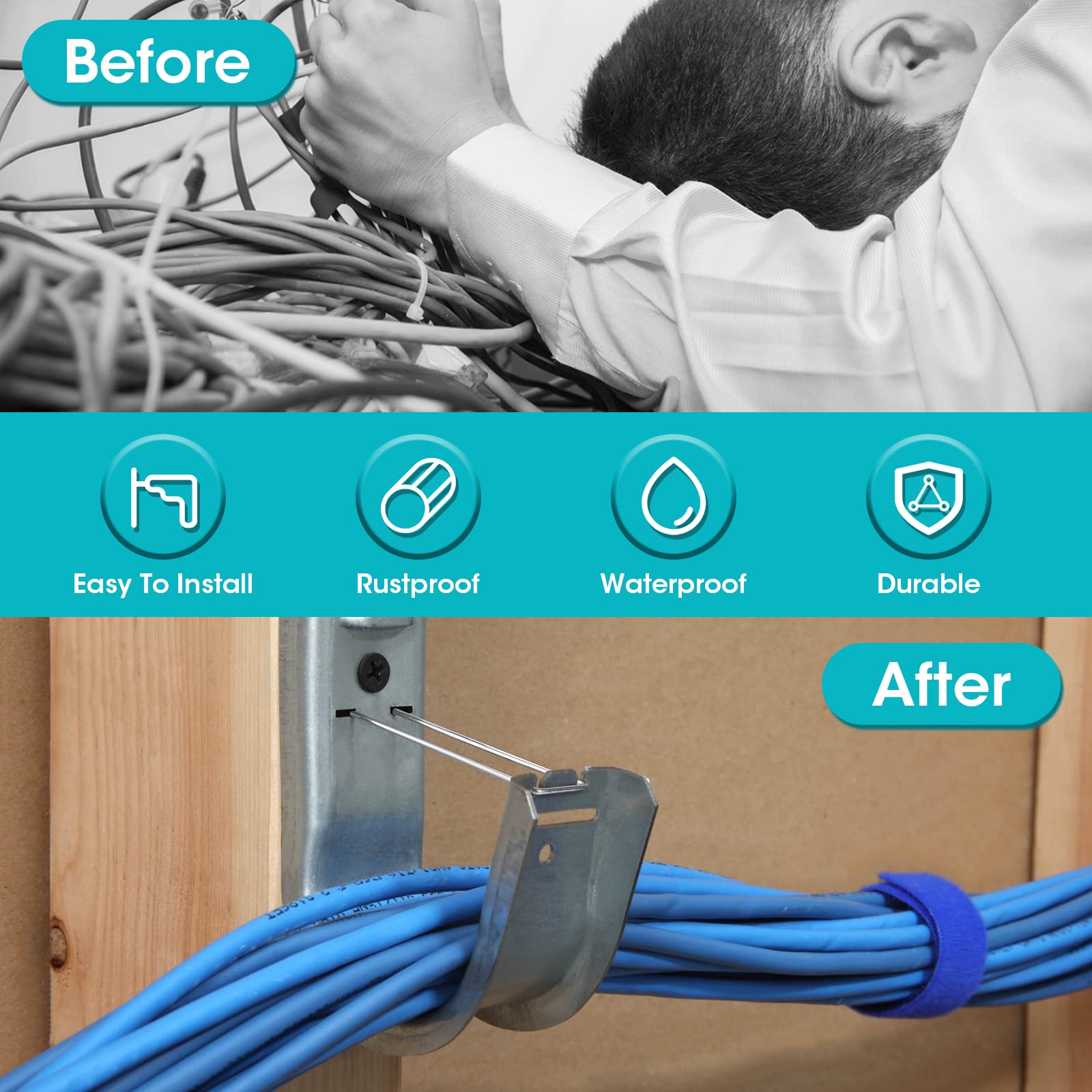 48 Pack 2 Inch Galvanized Steel Cable Support J Hook With Retainer Clips   48 Pack   Efficient Cable Management & Organization S