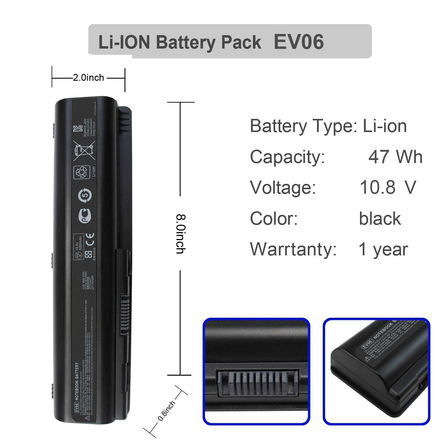 Gomarty Laptop Battery EV06 for HP Pavilion DV4 DV5 DV6 Series 10.8V 5200MAH Black