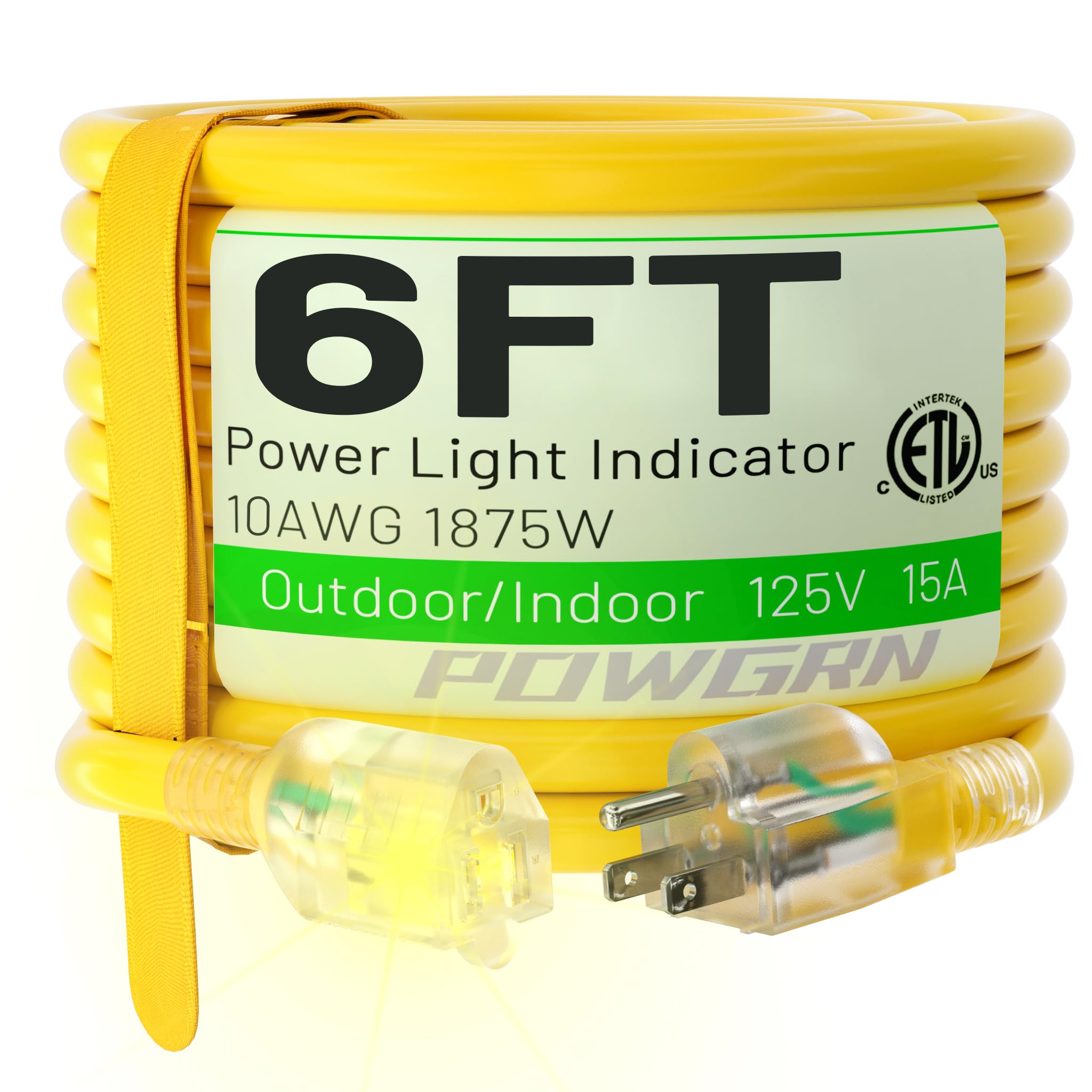 Powgrn 6 Ft 10/3 Outdoor Extension Cord Waterproof Heavy Duty 10 Gauge 3 Prong, Flexible Cold Resistant Power Cord Indoor & Outs