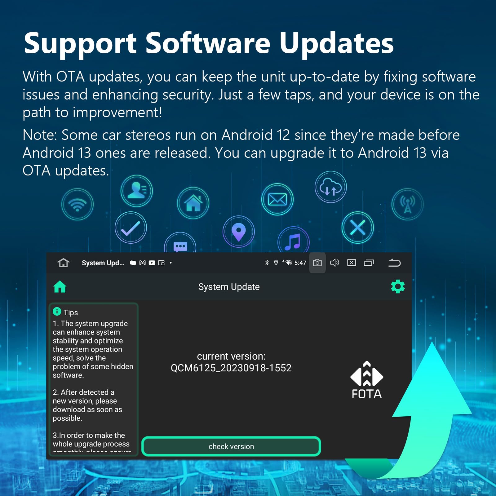 Eonon Android 13 Wireless Carplay & Android Auto Car Stereo, Octa Core 6Gb Ram +64Gb Rom Car Radio, 9 Inch Qled Touchscreen Car