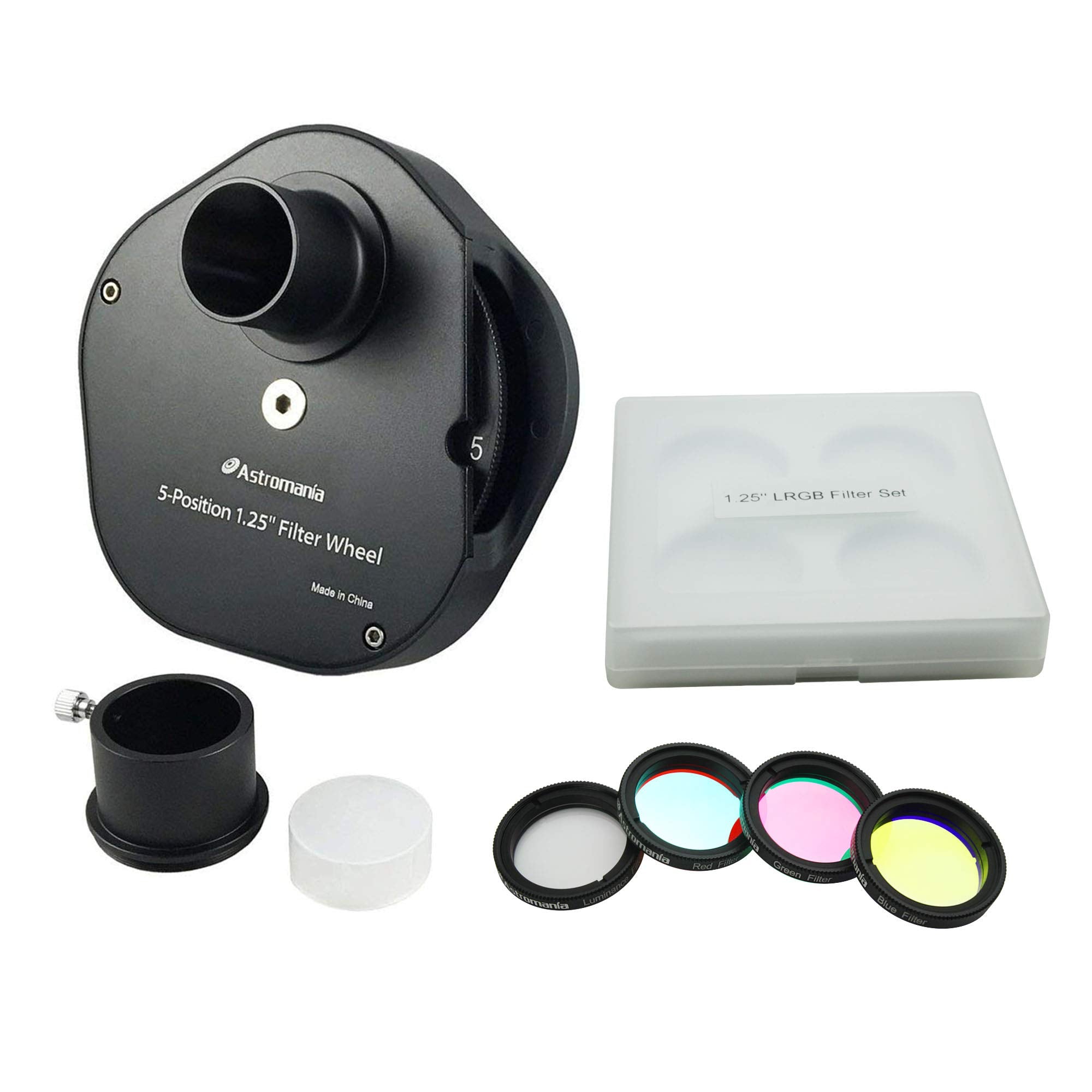 Astromania 1.25'' Multiple 5 Position Filter Wheel For Telescope   With Lrgb Filter Set
