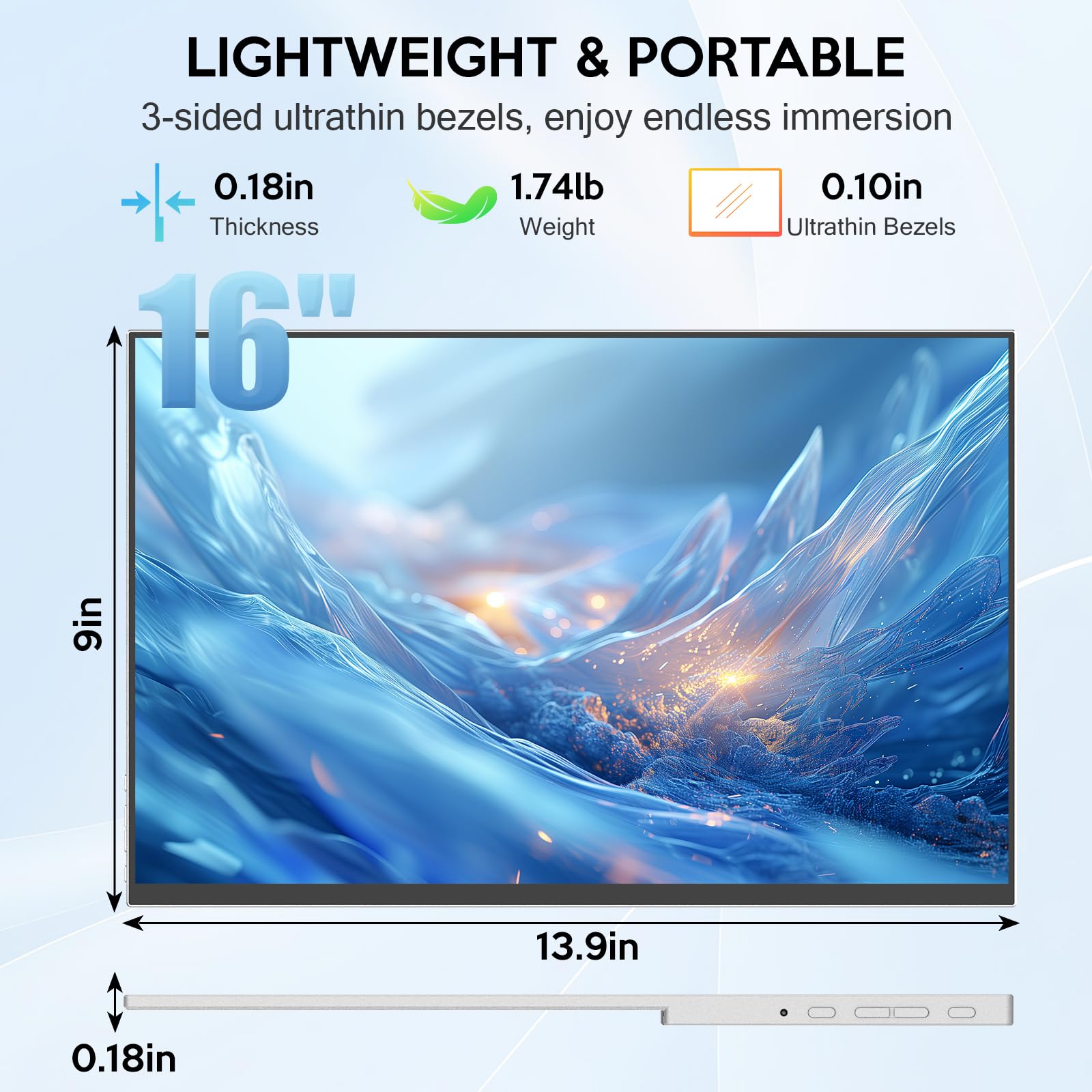 16'' Oled Portable Monitor, 3K 2880X1800 120Hz 0.1Ms Usb C Hdmi Oled Monitor With Ultra Thin Bezels 120% Dci P3 Kickstand Speake