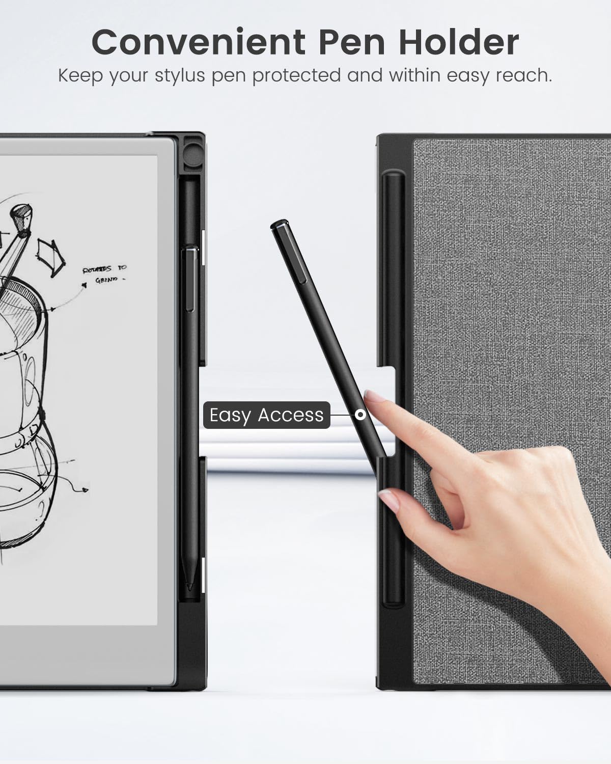 MoKo for Remarkable 2 Case, Lightweight and Hard Back Shell Protective Case with Built in Pen Holder, Smart Tablet Cover Folio for Remarkable 2 Tablet 10.3' 2020 Release, Demin Gray