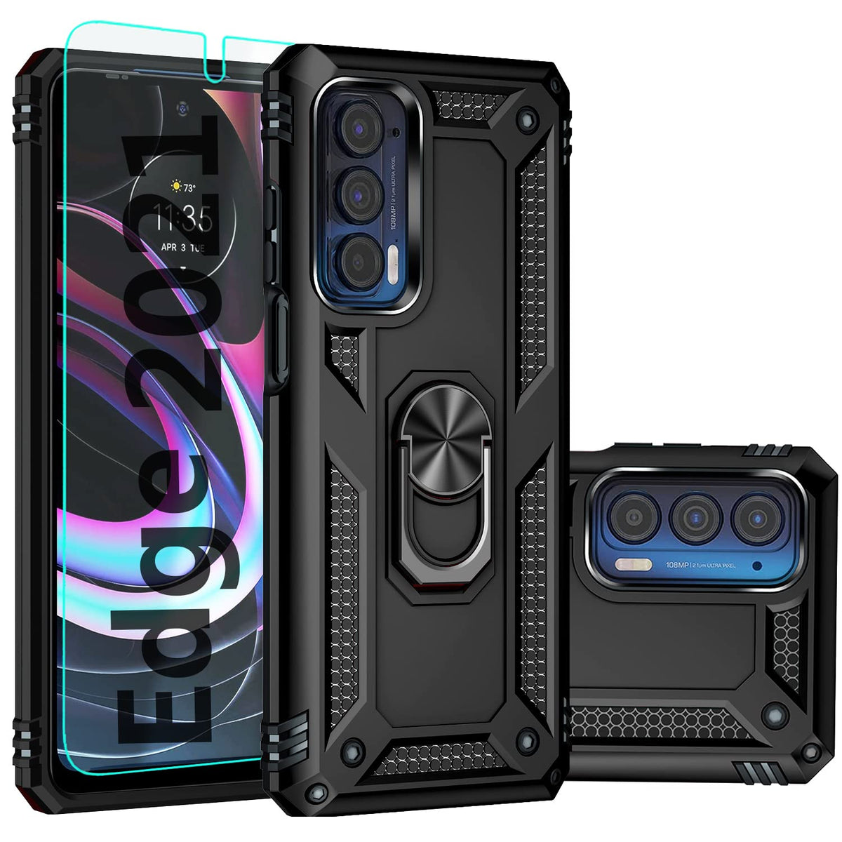 Sktgslamy For Moto Edge 2021 Case,Motorola Edge 5G Uw Case,With Screen Protector,[Military Grade] 16Ft. Drop Tested Cover With M
