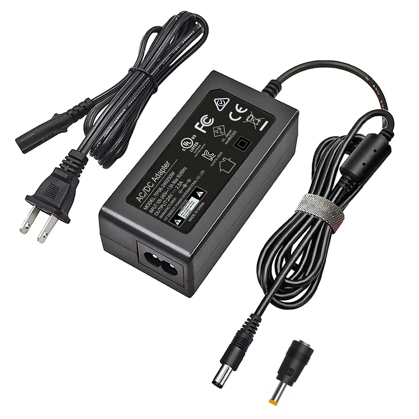 F1Tp 24V 2.5A Power Supply Adapter, Ac 100V 240V Output Dc 24 Volt 0 60W Transformer Charger Ul Listed With 5.5 X 2.1 And 5.5 X