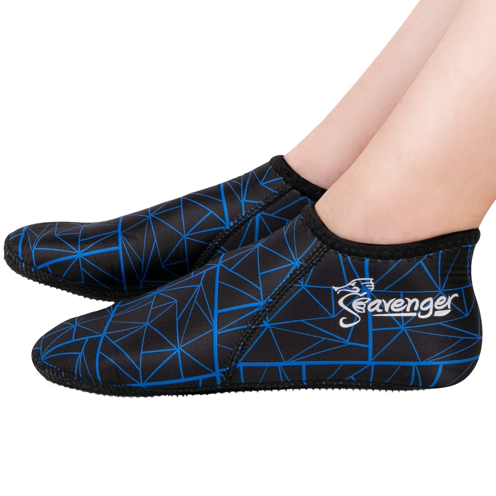 Seavenger Zephyr 3Mm Neoprene Socks  Wetsuit Booties For Scuba Diving, Snorkeling, Swimming (Geometric Blue, Large)
