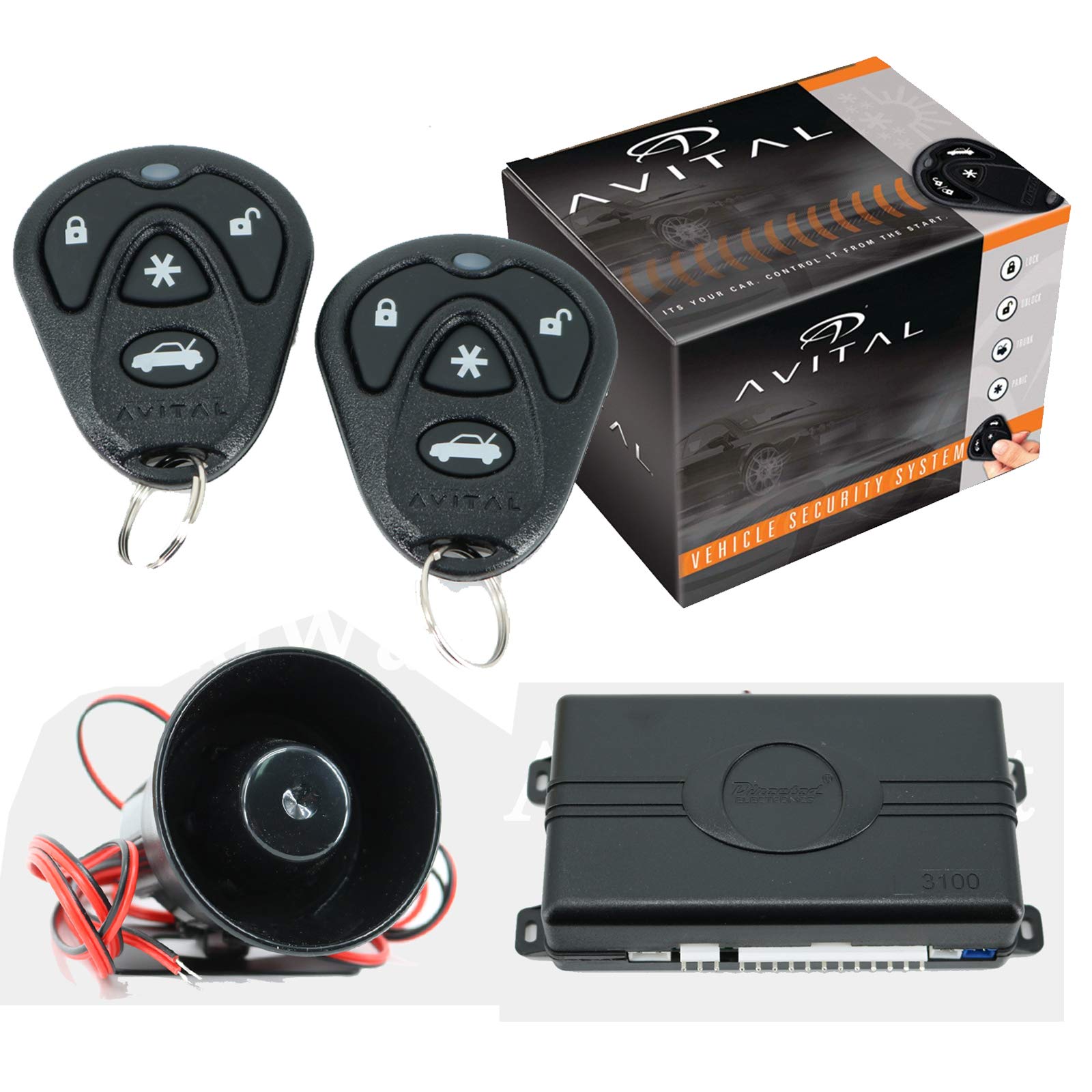 Avital 3100L 3100 1 Way Security System With Siren & Two 4 Button Remotes