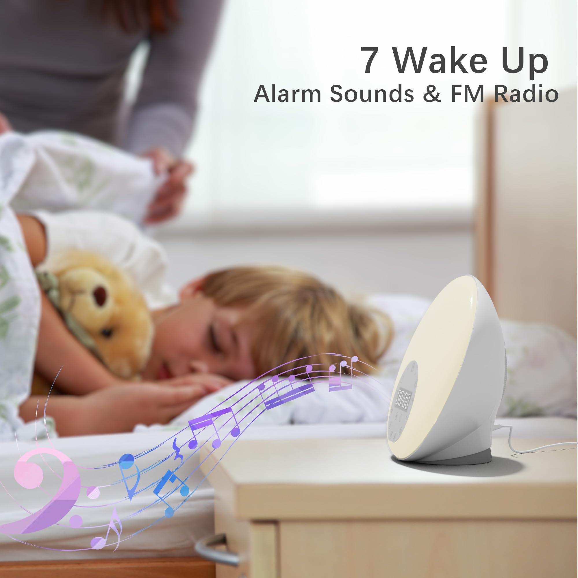Sunrise Alarm Clock Wake Up Light For Kids, Adults, Heavy Sleepers, Bedroom, Sunrise Simulation, Dual Alarms, White Noise, Snooz