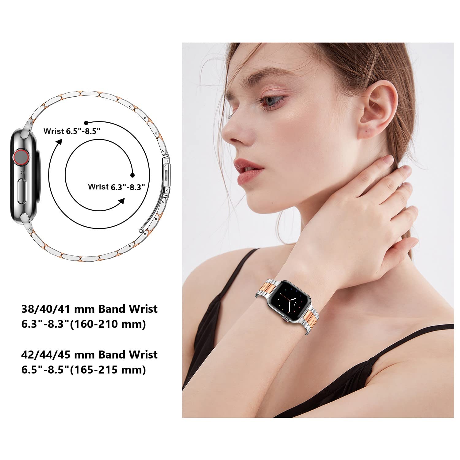 Miohhr Metal Band Compatible Apple Watch Band 45Mm 44Mm 42Mm, Solid Stainless Steel Strap For Men Iwatch Bands Series 8 7 6 5 4