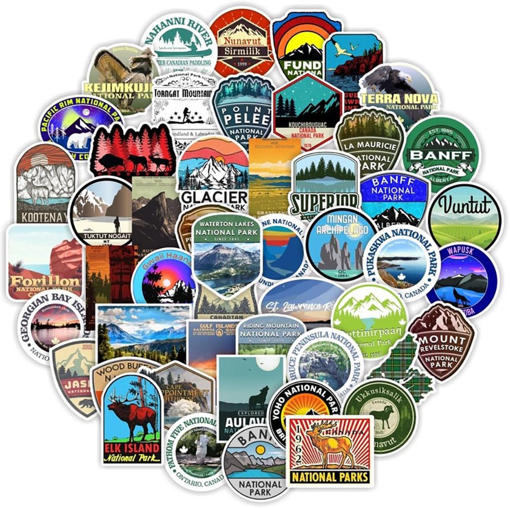 50Pcs Canada National Parks Waterproof Vinyl Stickers Decals For Water Bottles Laptop Luggage Cup Computer Mobile Phone Skateboa