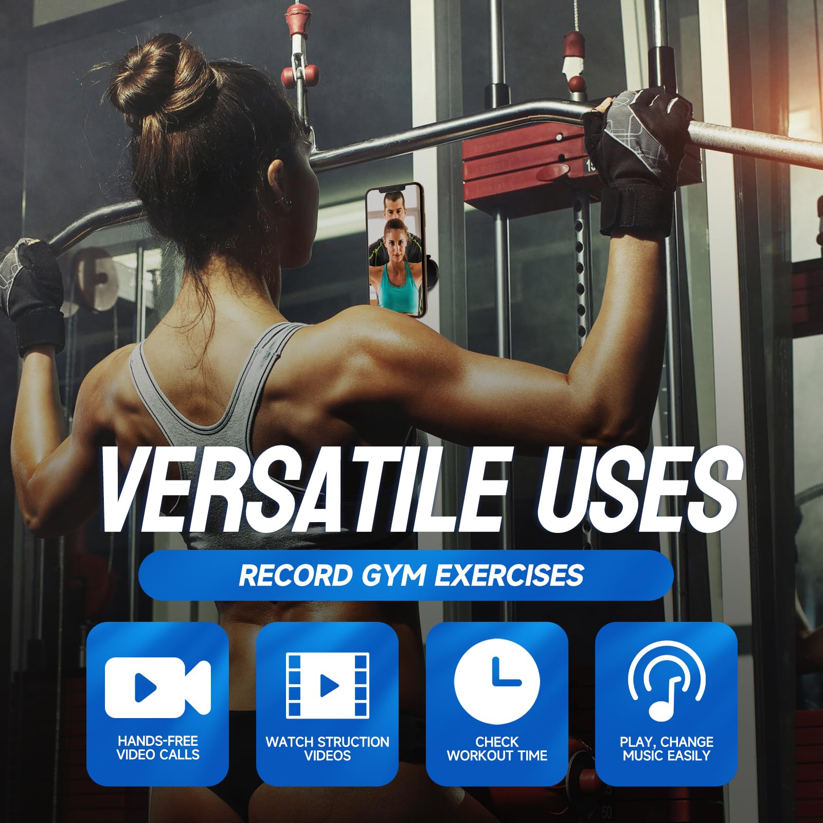 Jolliq Gym Magnetic Phone Holder Attach To Metal Surface, All Metal Dual Magnet Phone Mount For Gym, Compatible With All Iphone