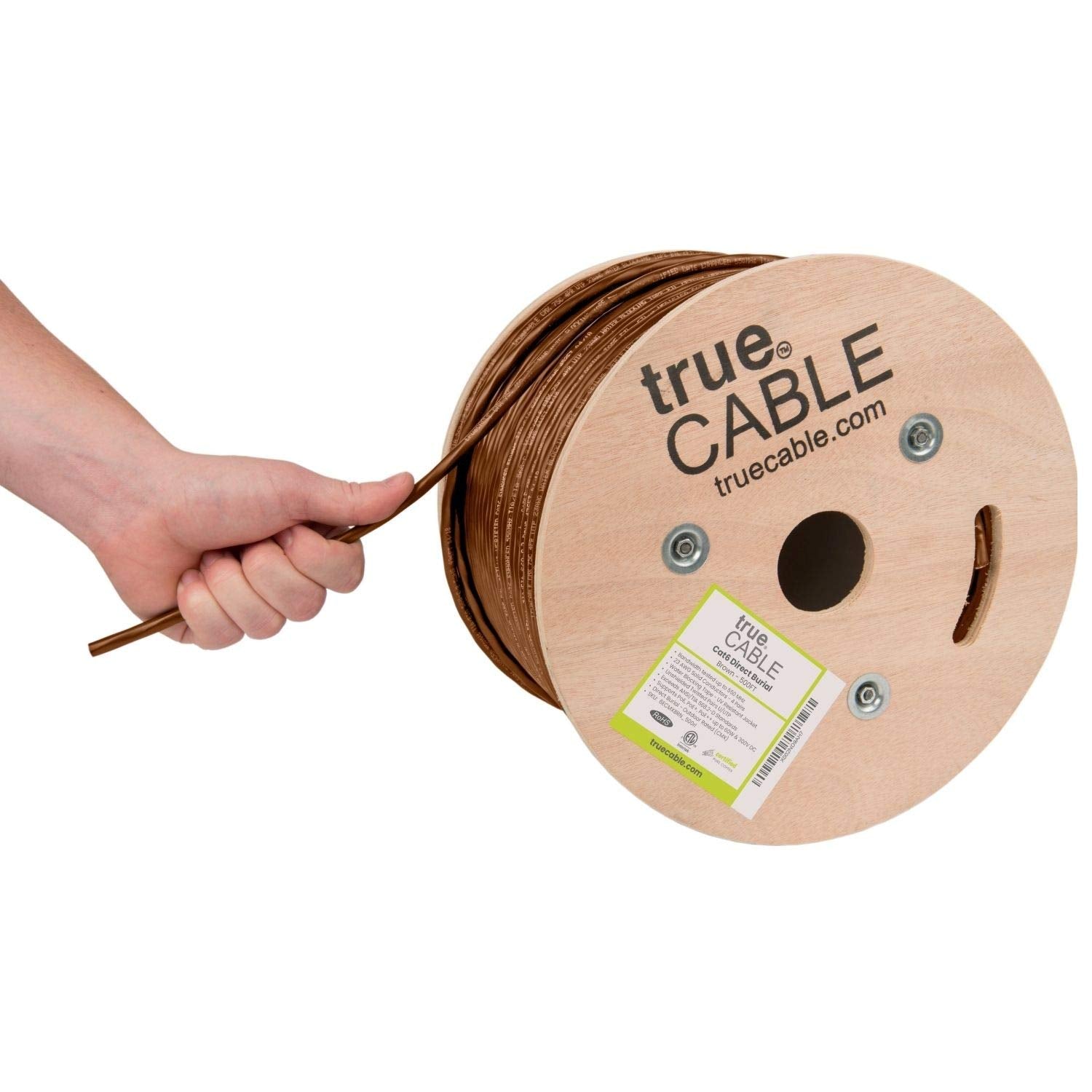 Truecable Cat6 Direct Burial, 500Ft, Waterproof, Outdoor Rated Cmx, Brown, 23Awg Solid Bare Copper, 550Mhz, Poe++ (4Ppoe), Etl Listed, Unshielded Utp, Bulk Ethernet Cable