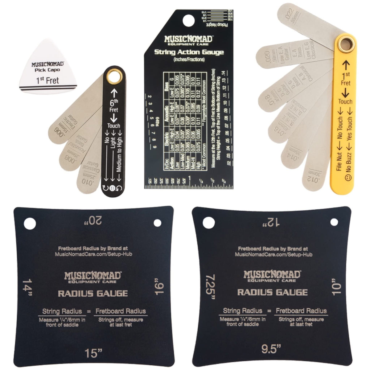 Musicnomad Precision 6 Pc Guitar Setup Gauge Tool Set - Plus 24 Pg Instructional Booklet And Storage Case (Mn604)